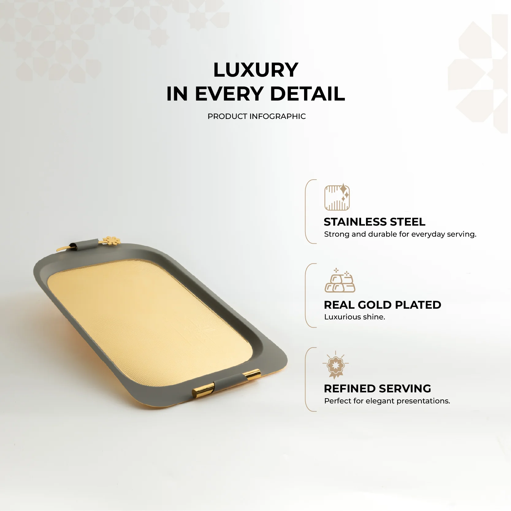 Mirral - Serving Tray - Grey & Gold - Image 2