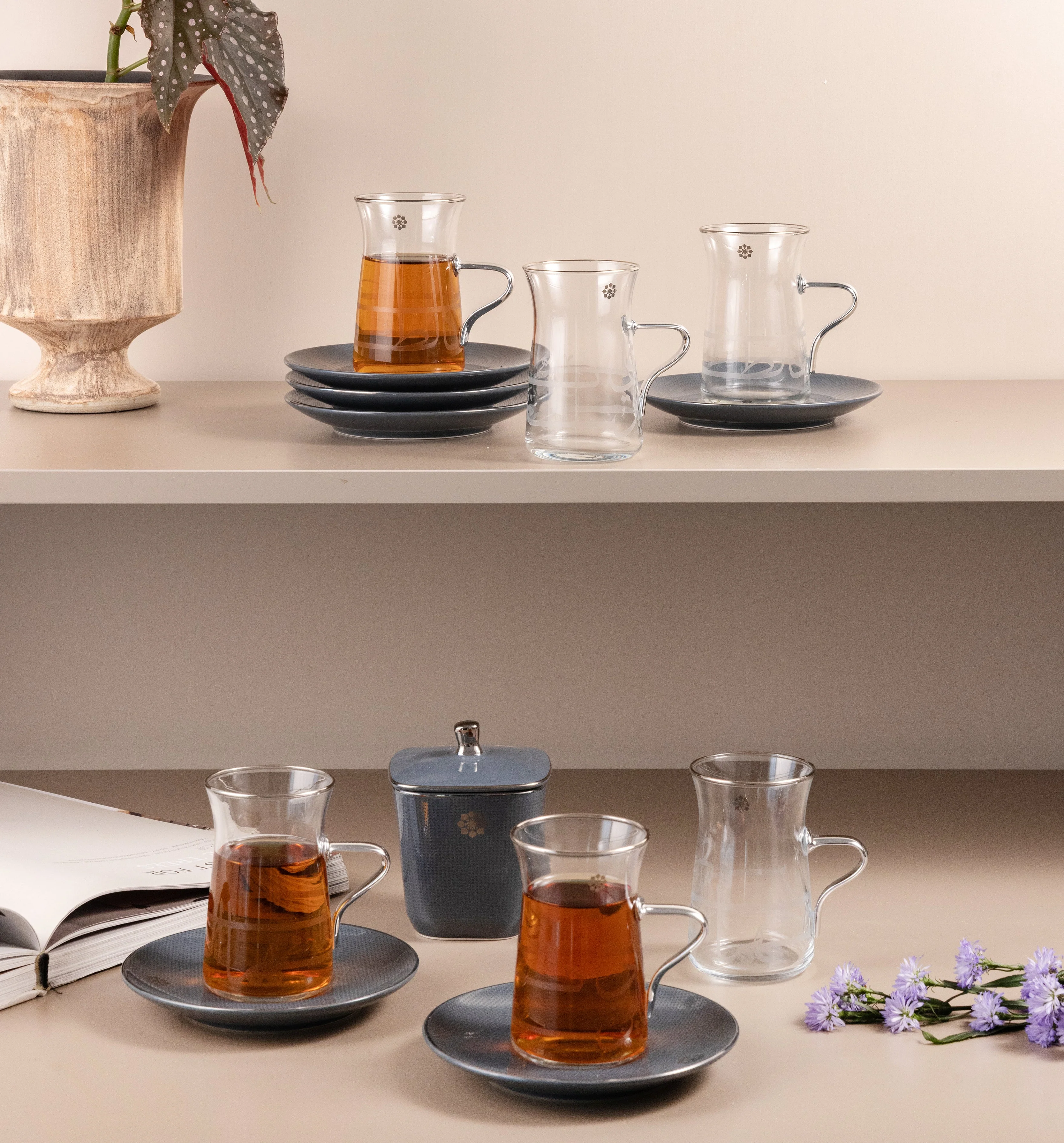 Mirral - Tea Set (13-Pc) - Dark Blue & Silver