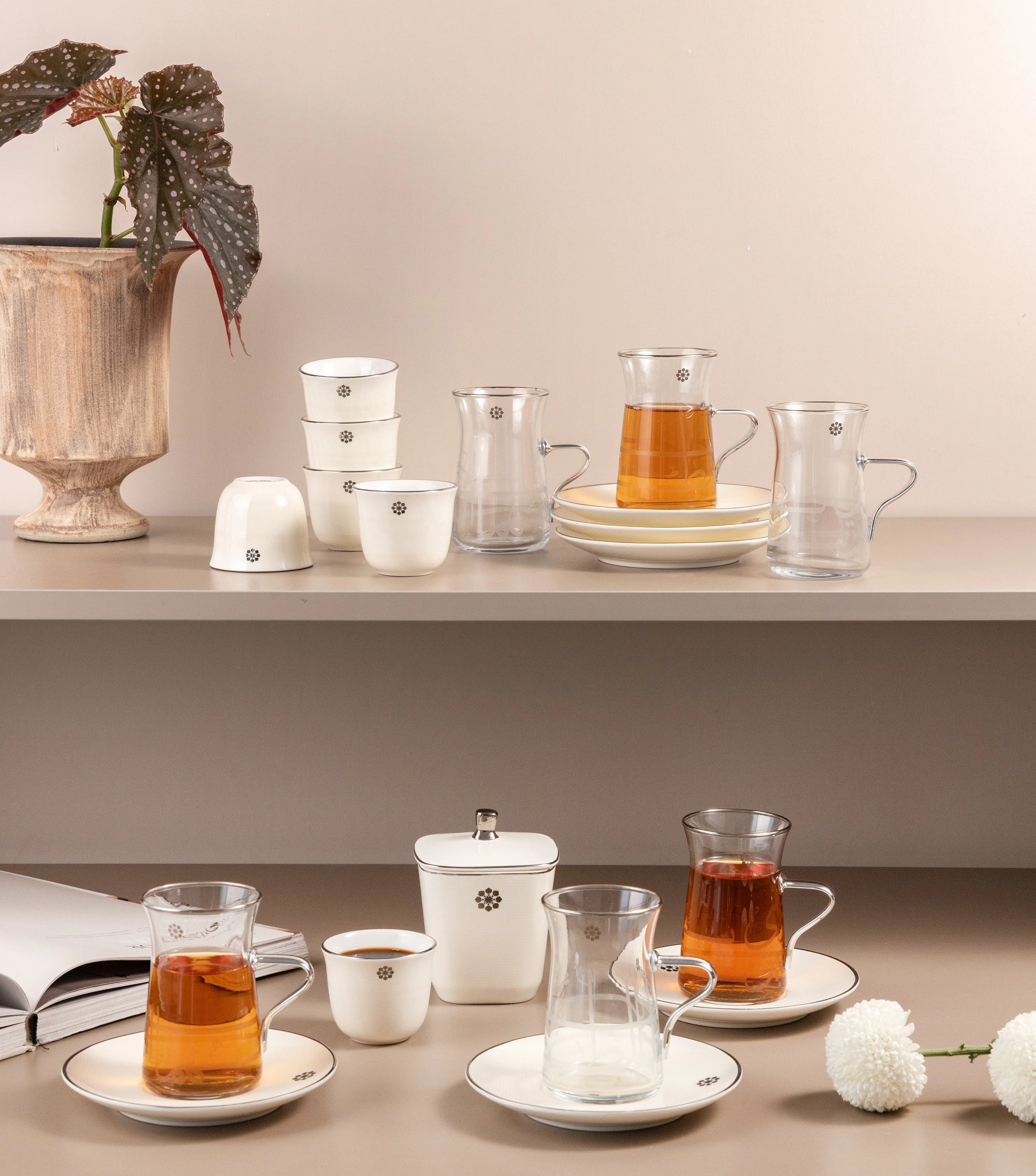 Mirral - Tea Set (19-Pc) - White & Silver