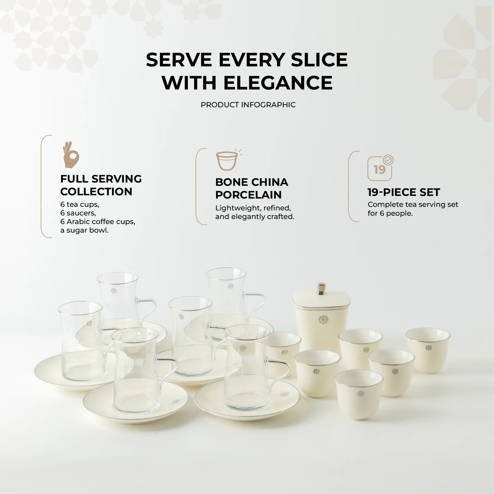 Mirral - Tea Set (19-Pc) - White & Silver - Image 2