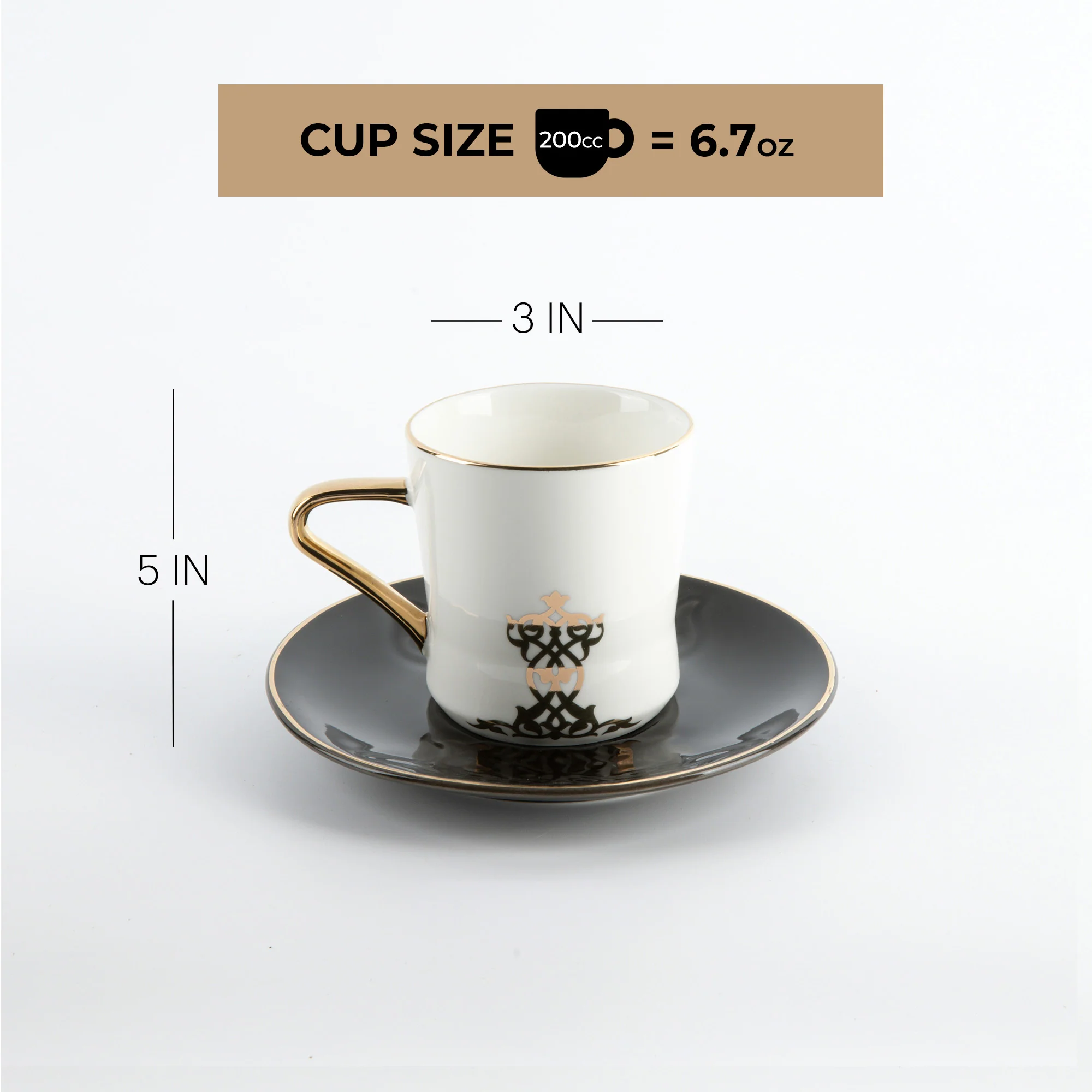 Naqsh -   Cappuccino Set (12-Pc) -Black & Gold - Image 7