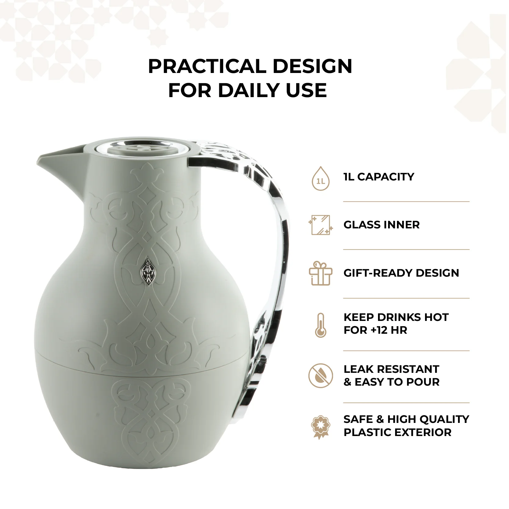 Naqsh - Vacuum Flask / Thermos - Grey & Silver - Image 3