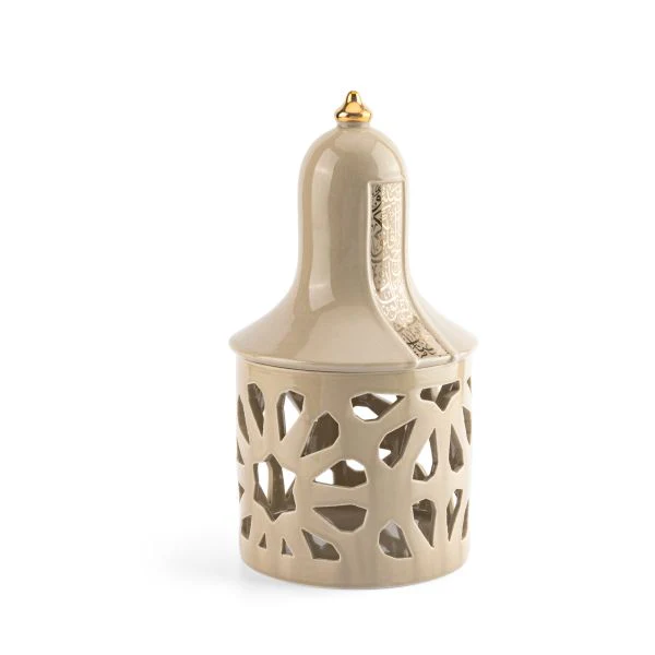 Luxury Noor - Large Lantern Candle Holder - Beige & Gold - Image 3