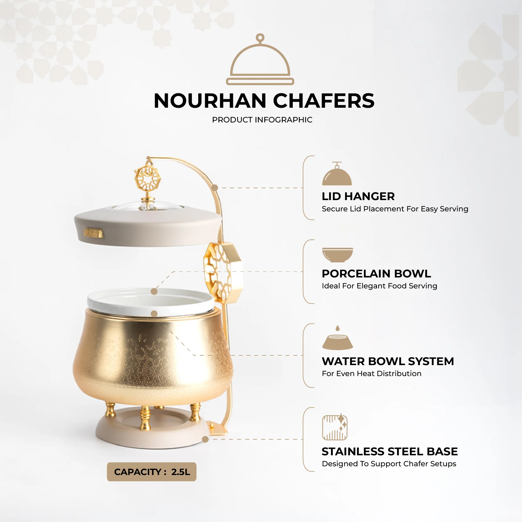Nourhan -  2.5 Liters Chafer - Gold & Beige - Image 3