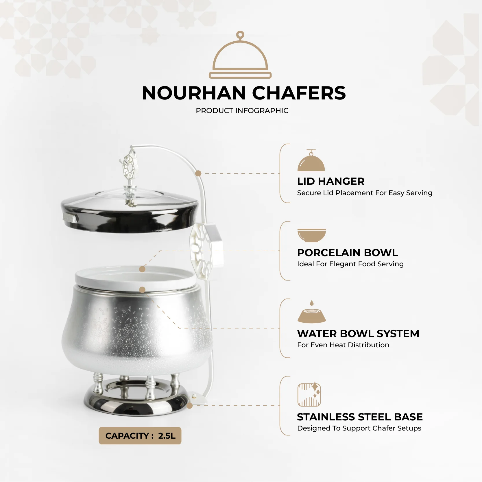 Nourhan -  2.5 Liters Chafer - Silver - Image 3
