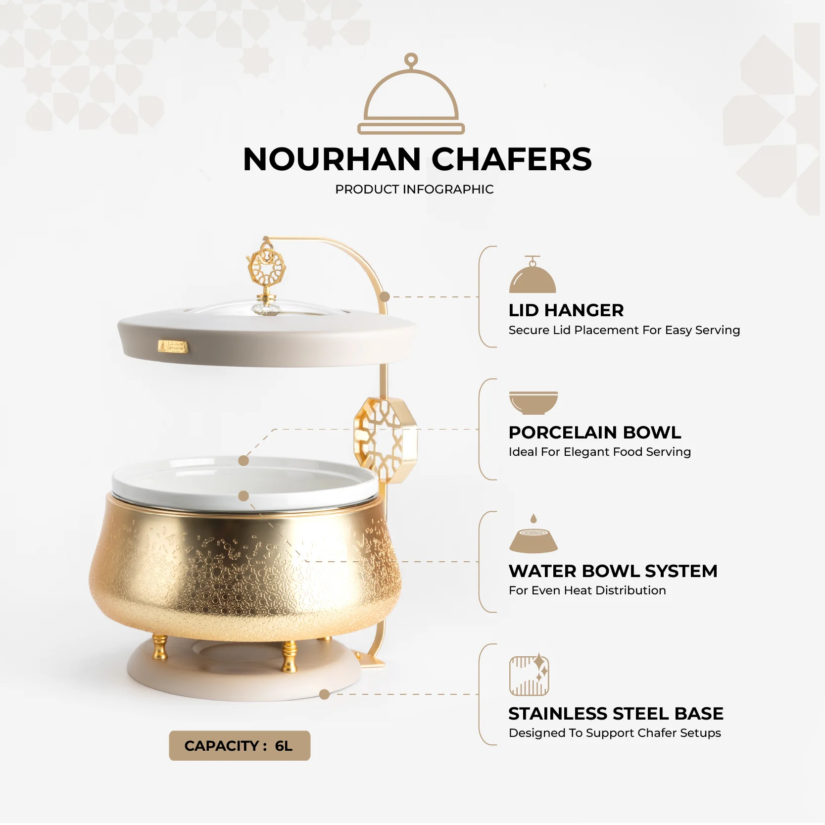 Nourhan -  6 Liters Chafer - Gold & Beige - Image 2