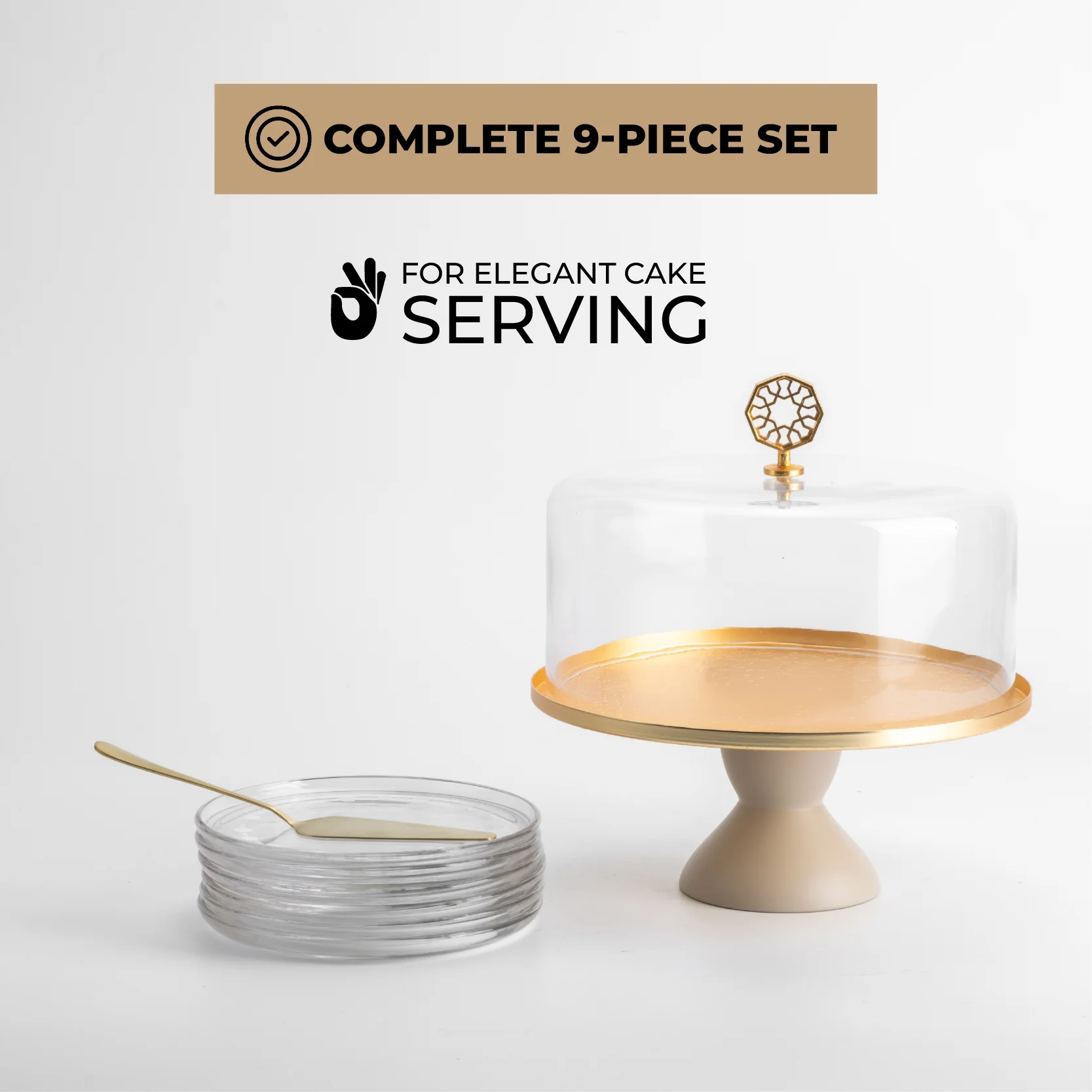 Nourhan - Cake Set (9-Pc) - Matt Gold & Beige - Image 5