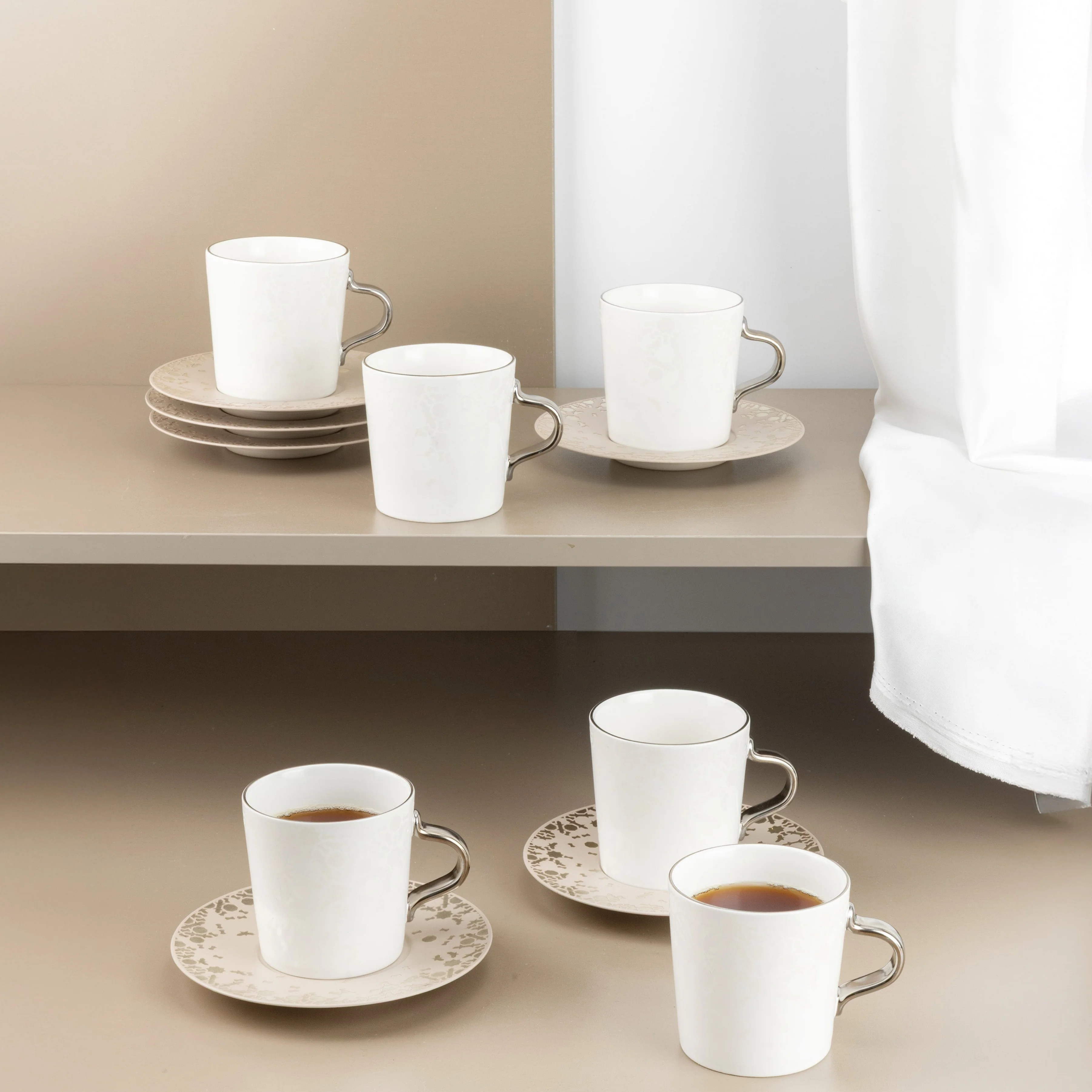 Nourhan - Cappuccino Set (12-Pc)  - Beige & Silver