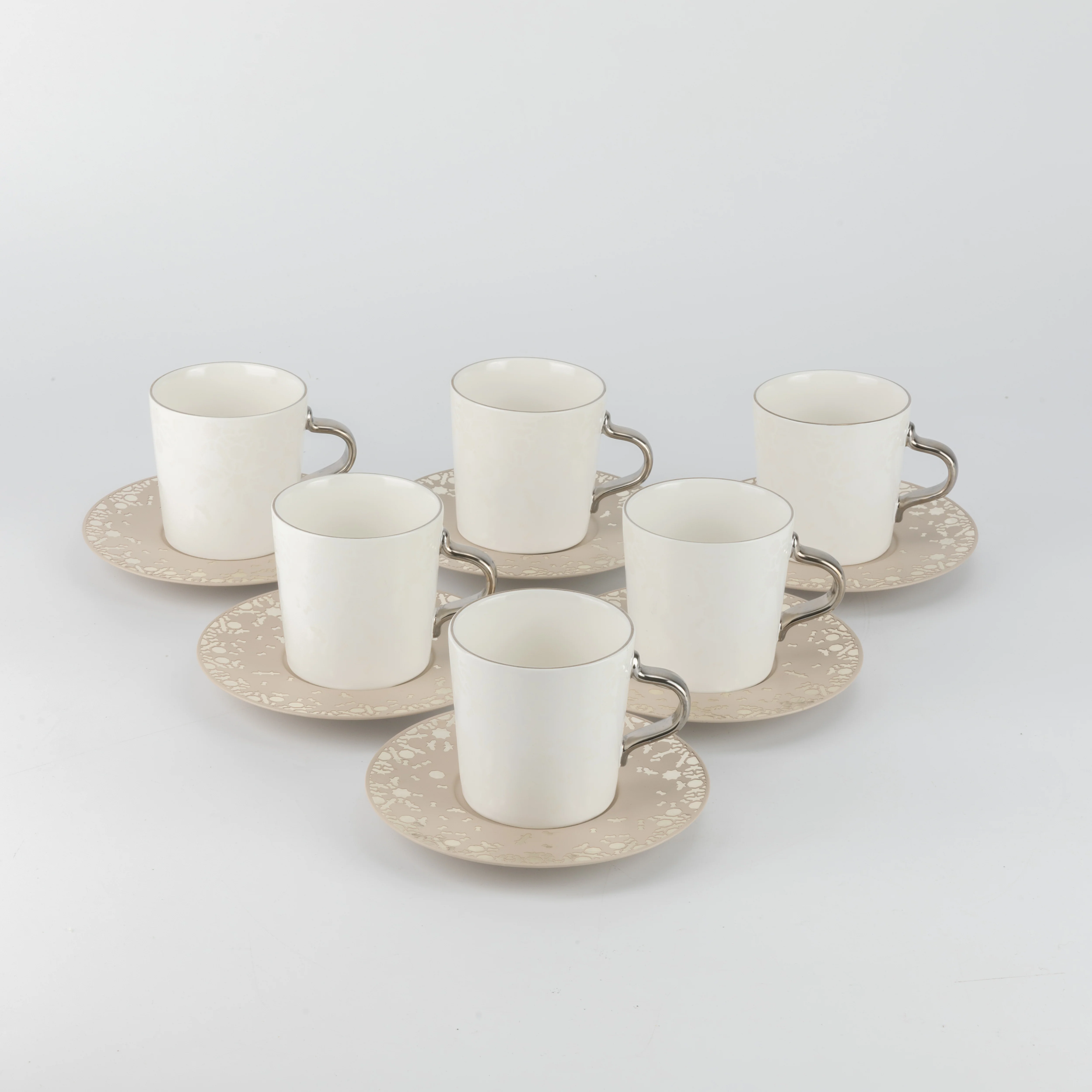 Nourhan - Cappuccino Set (12-Pc)  - Beige & Silver - Image 6