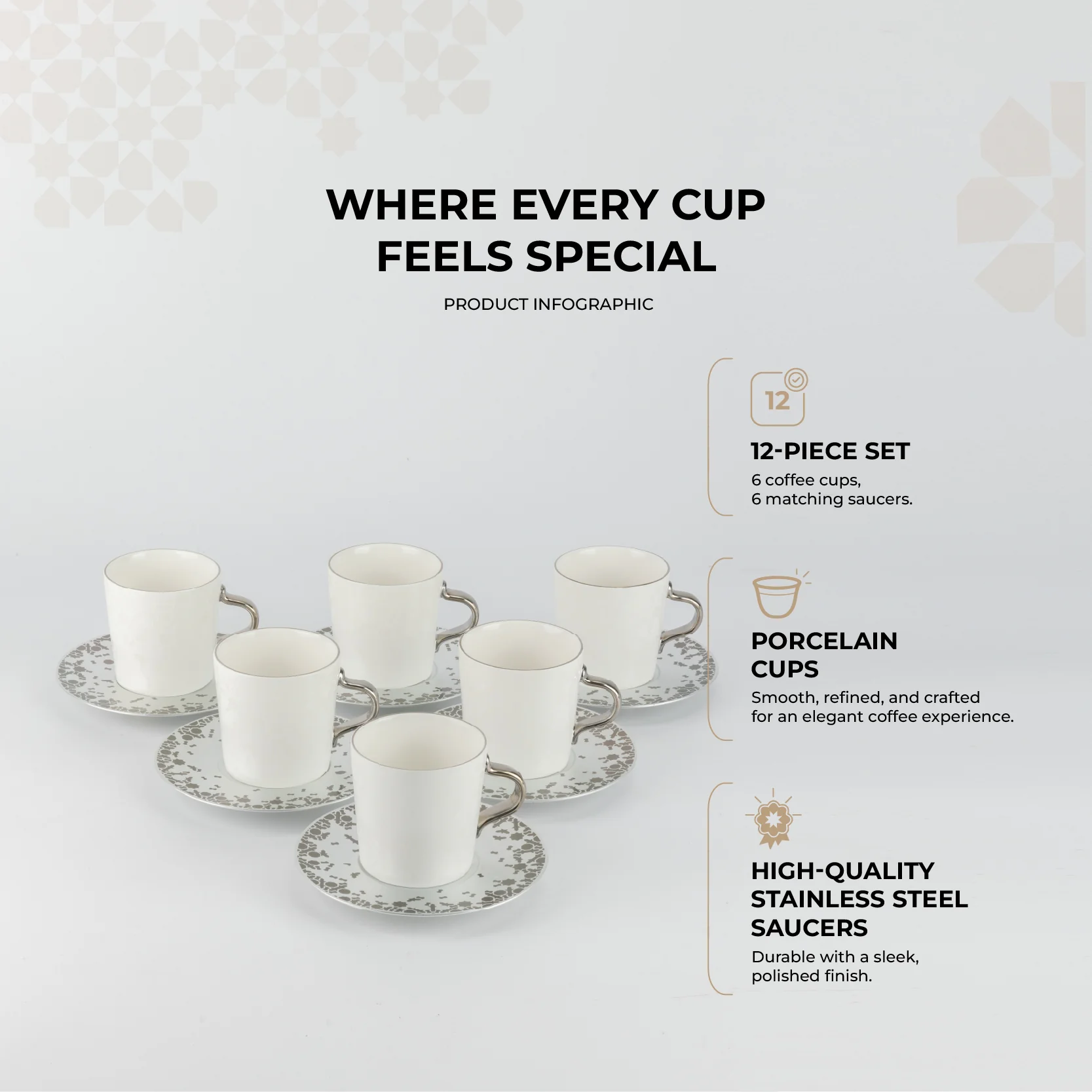 Nourhan - Cappuccino Set (12-Pc) - Silver - Image 2