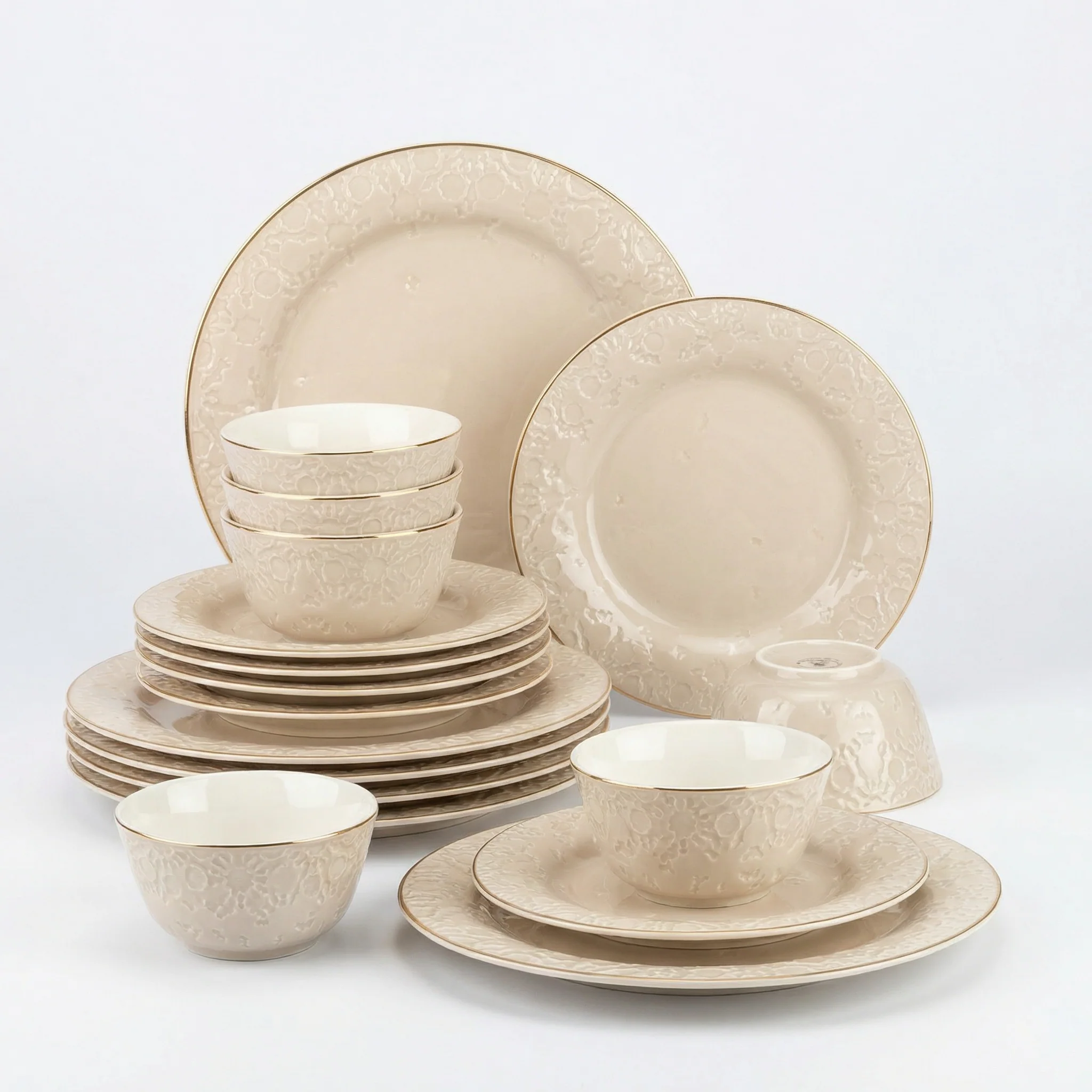 Nourhan - Dinner Set (18-Pc)- Beige & Gold - Image 3