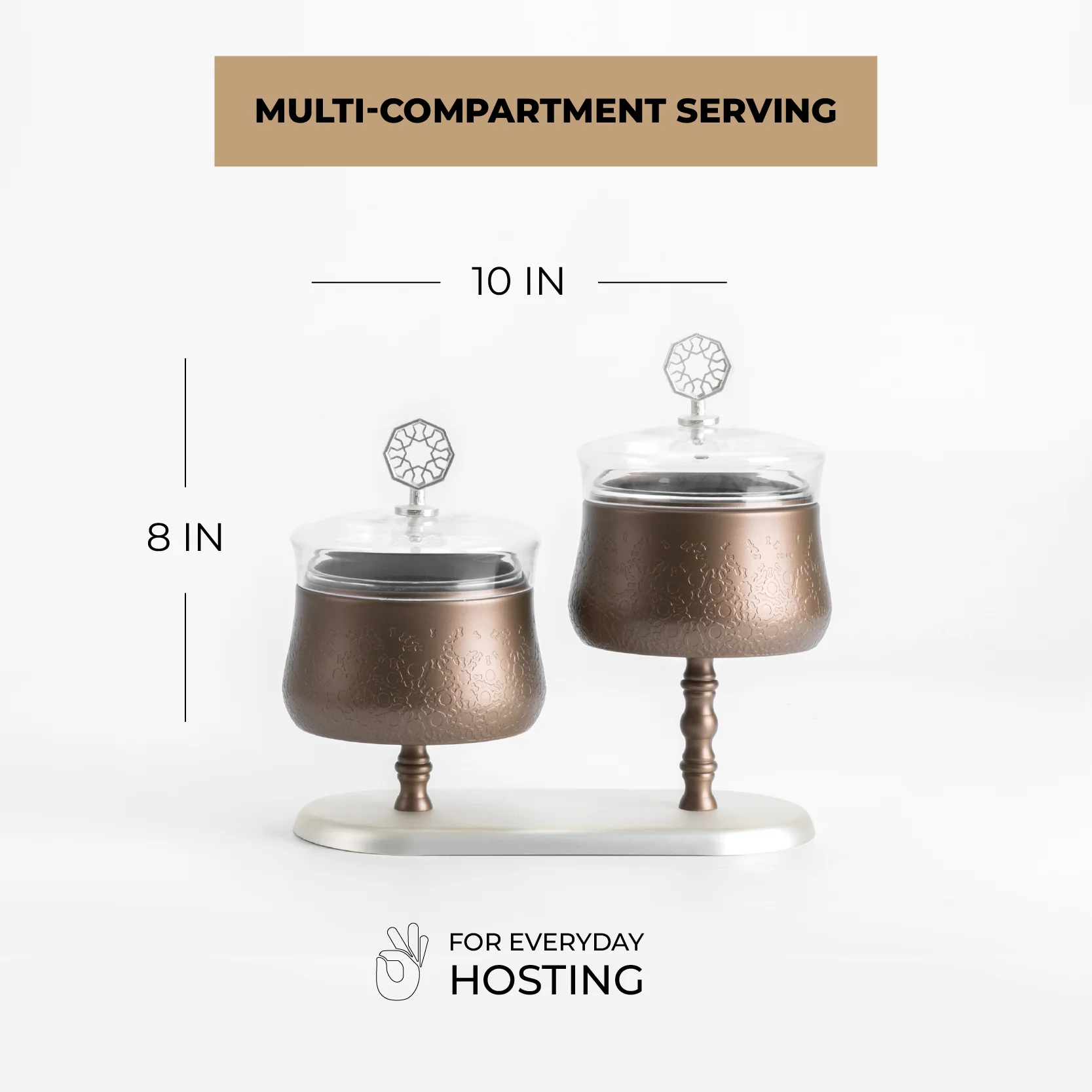 Nourhan - Dual Bowl Serving Set - Bronze & Silver - Image 3