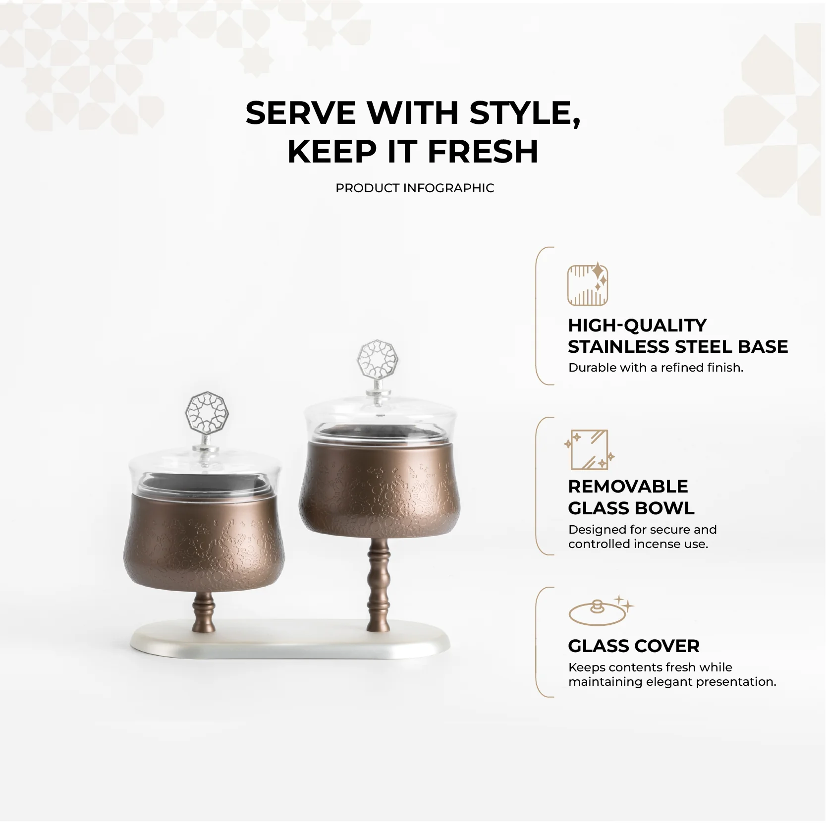 Nourhan - Dual Bowl Serving Set - Bronze & Silver - Image 4