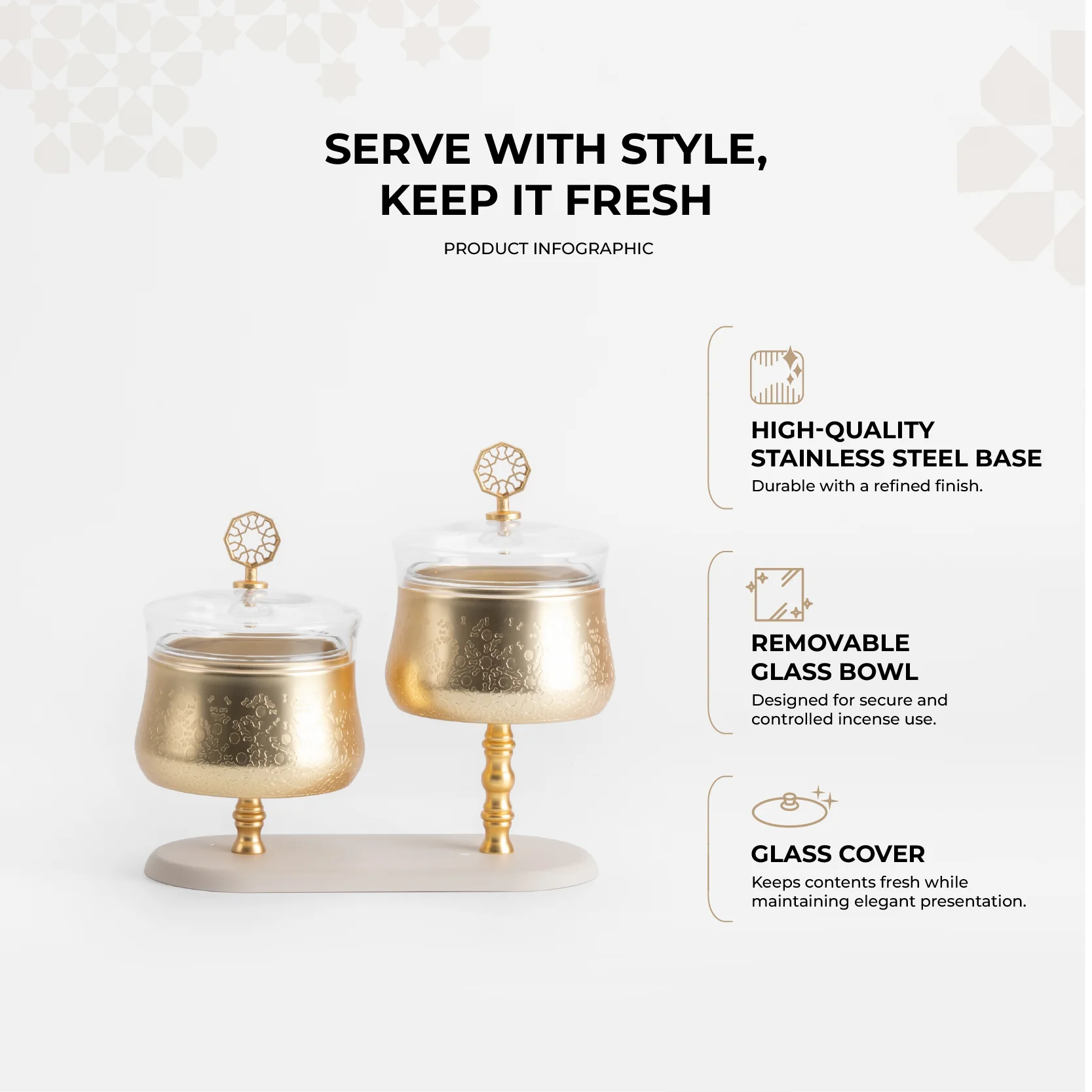 Nourhan - Dual Bowl Serving Set - Gold & Beige - Image 3