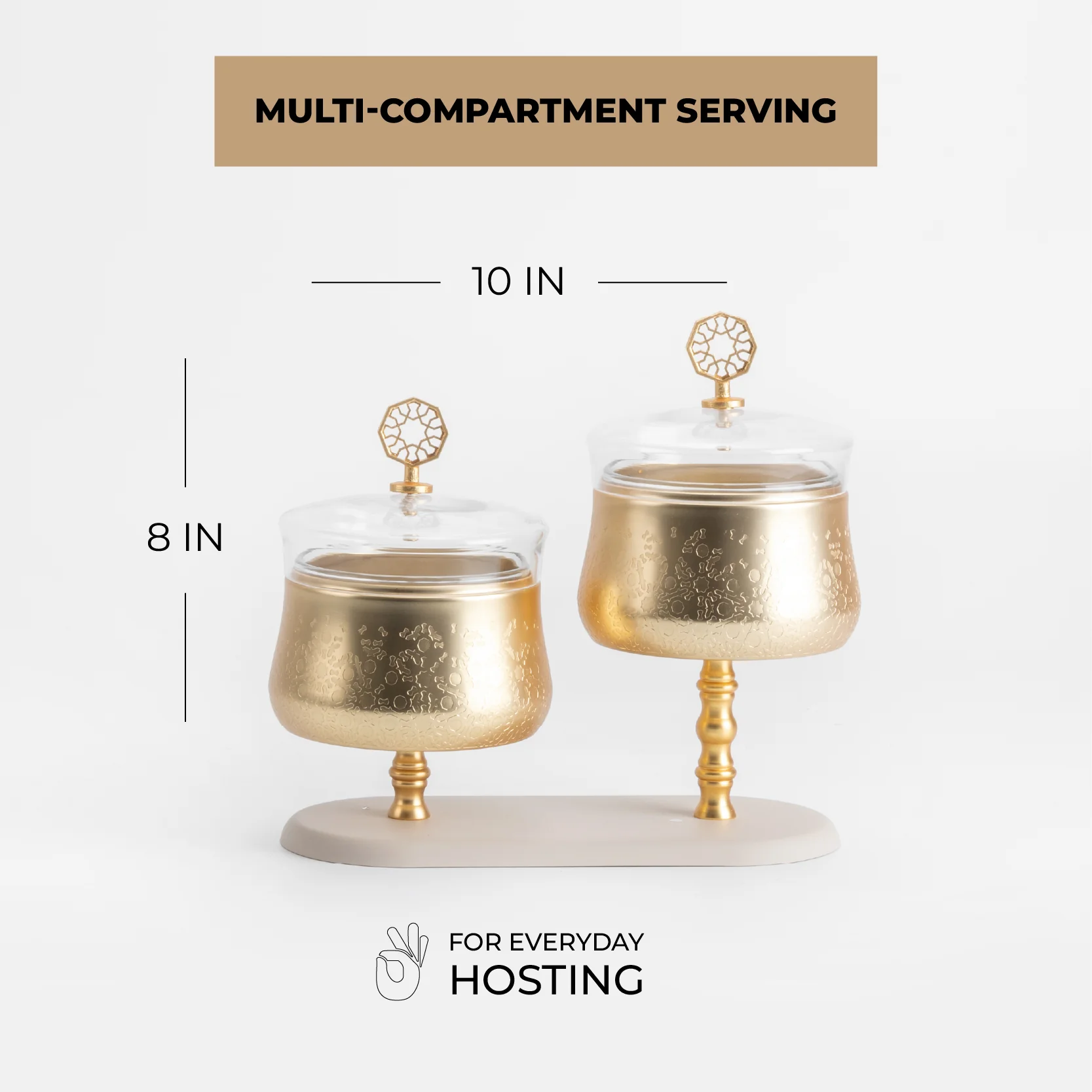 Nourhan - Dual Bowl Serving Set - Gold & Beige - Image 4