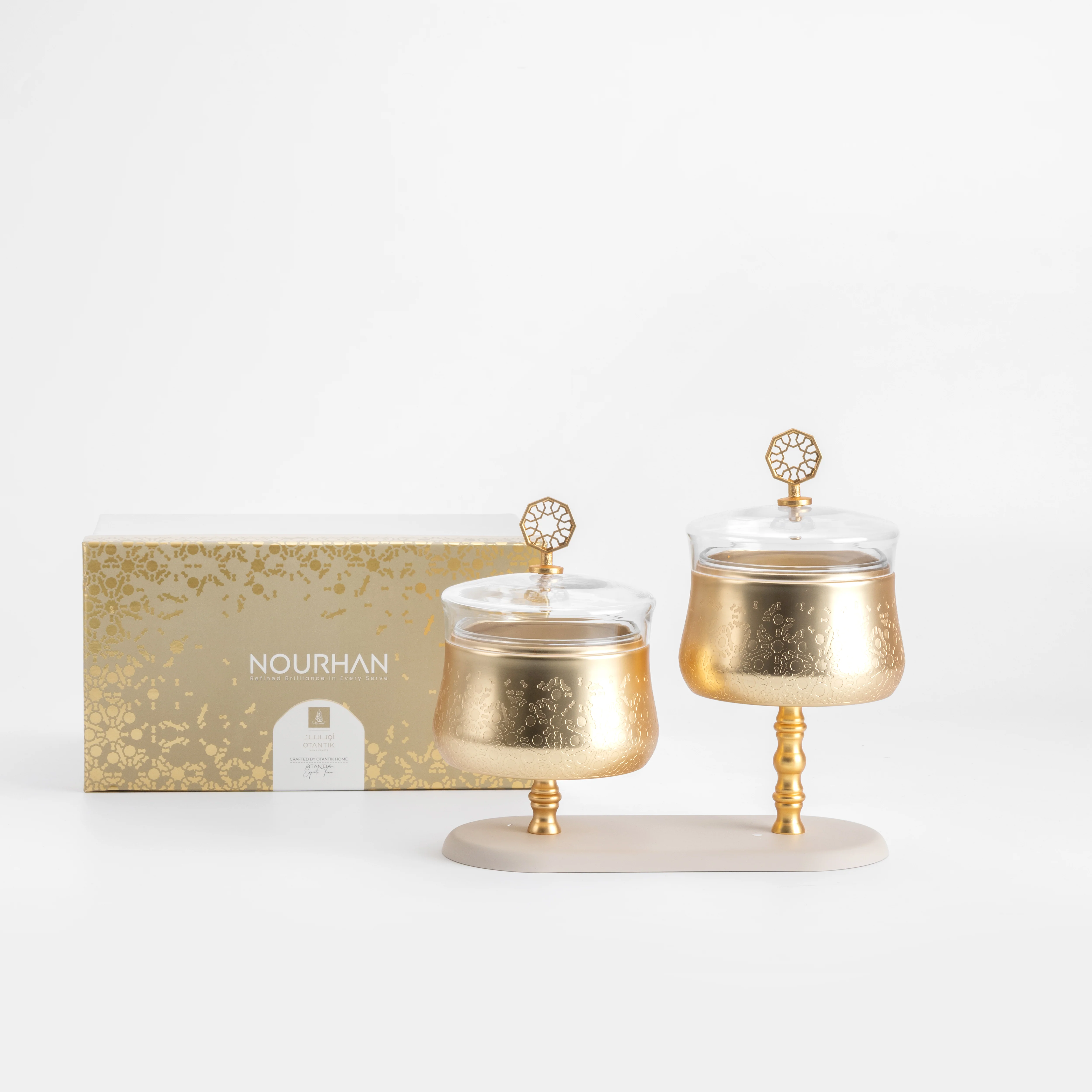 Nourhan - Dual Bowl Serving Set - Gold & Beige - Image 6