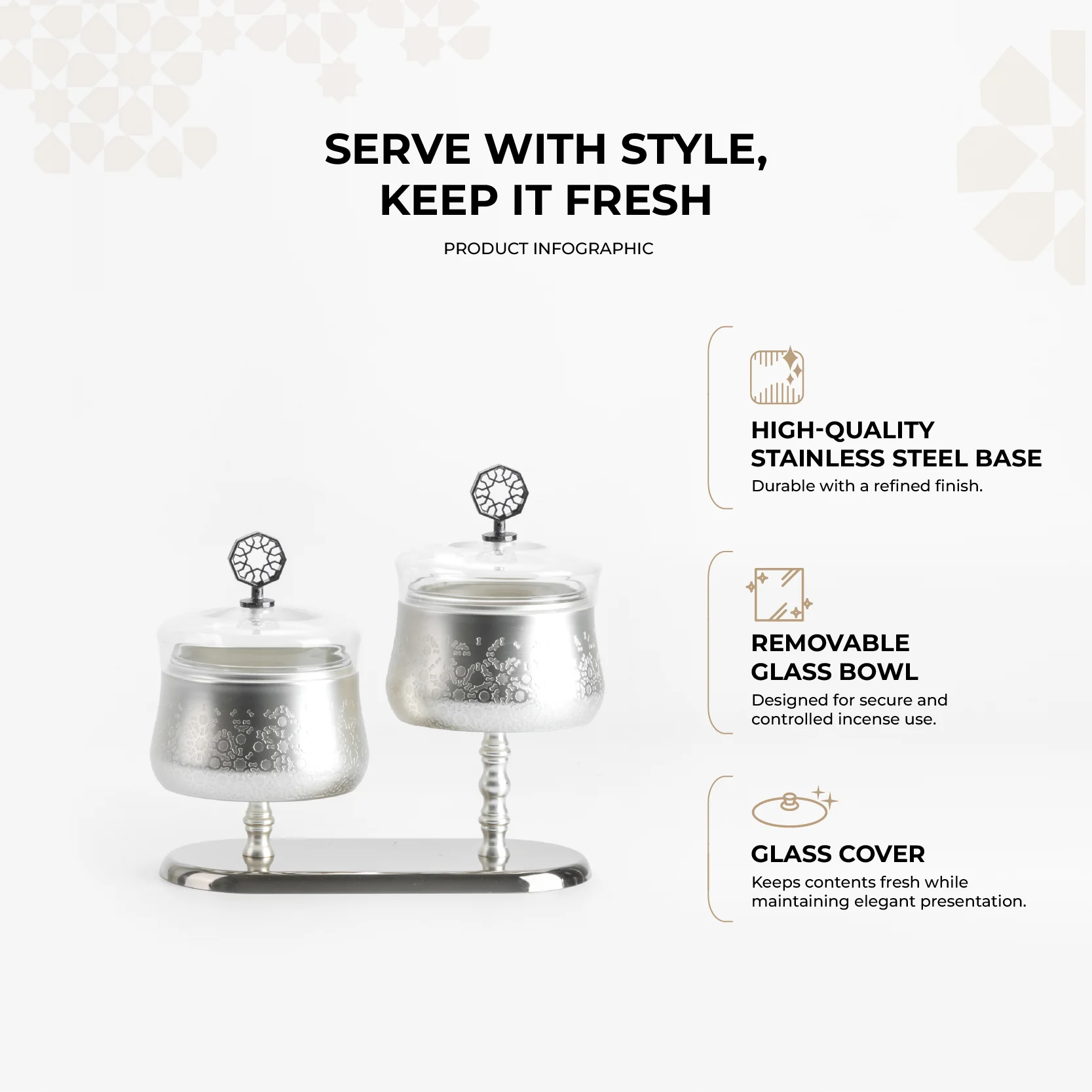 Nourhan - Dual Bowl Serving Set - Silver - Image 3