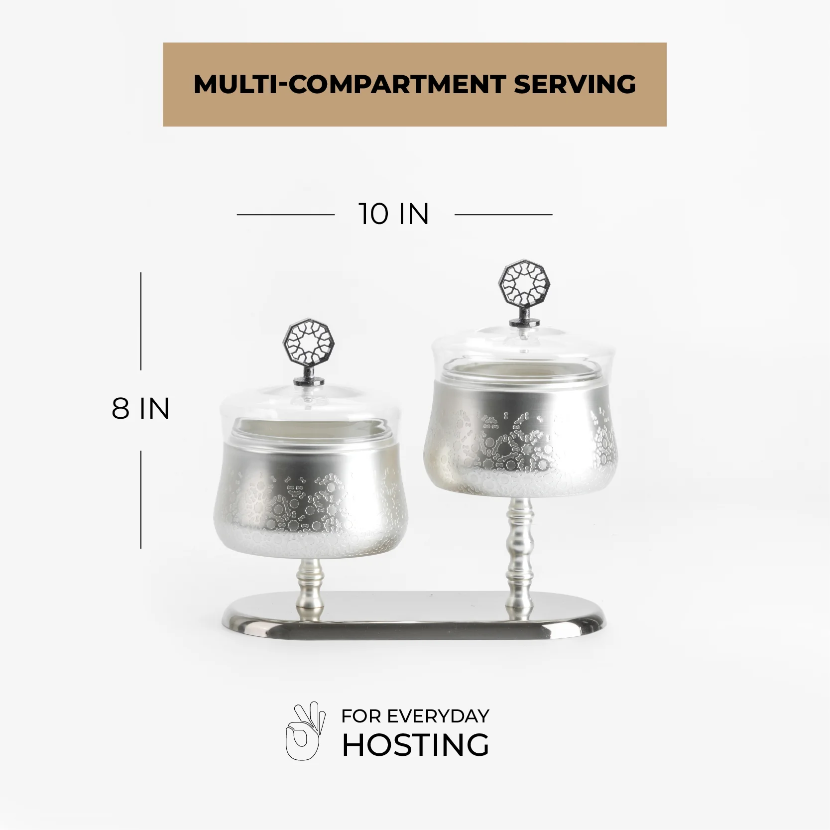 Nourhan - Dual Bowl Serving Set - Silver - Image 5