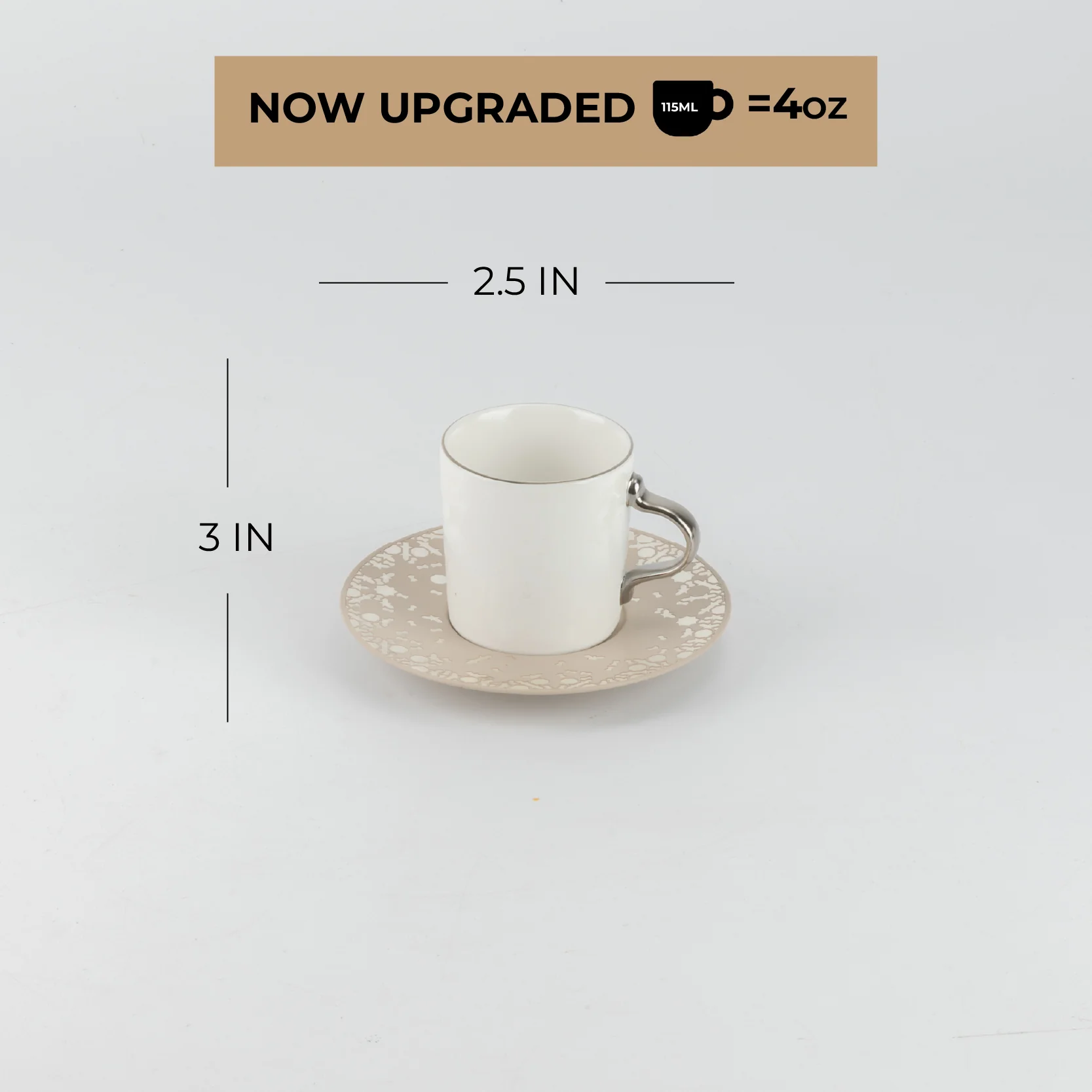 Nourhan - Espresso/Turkish Coffee Set (12-Pc) - Beige & Silver - Image 3