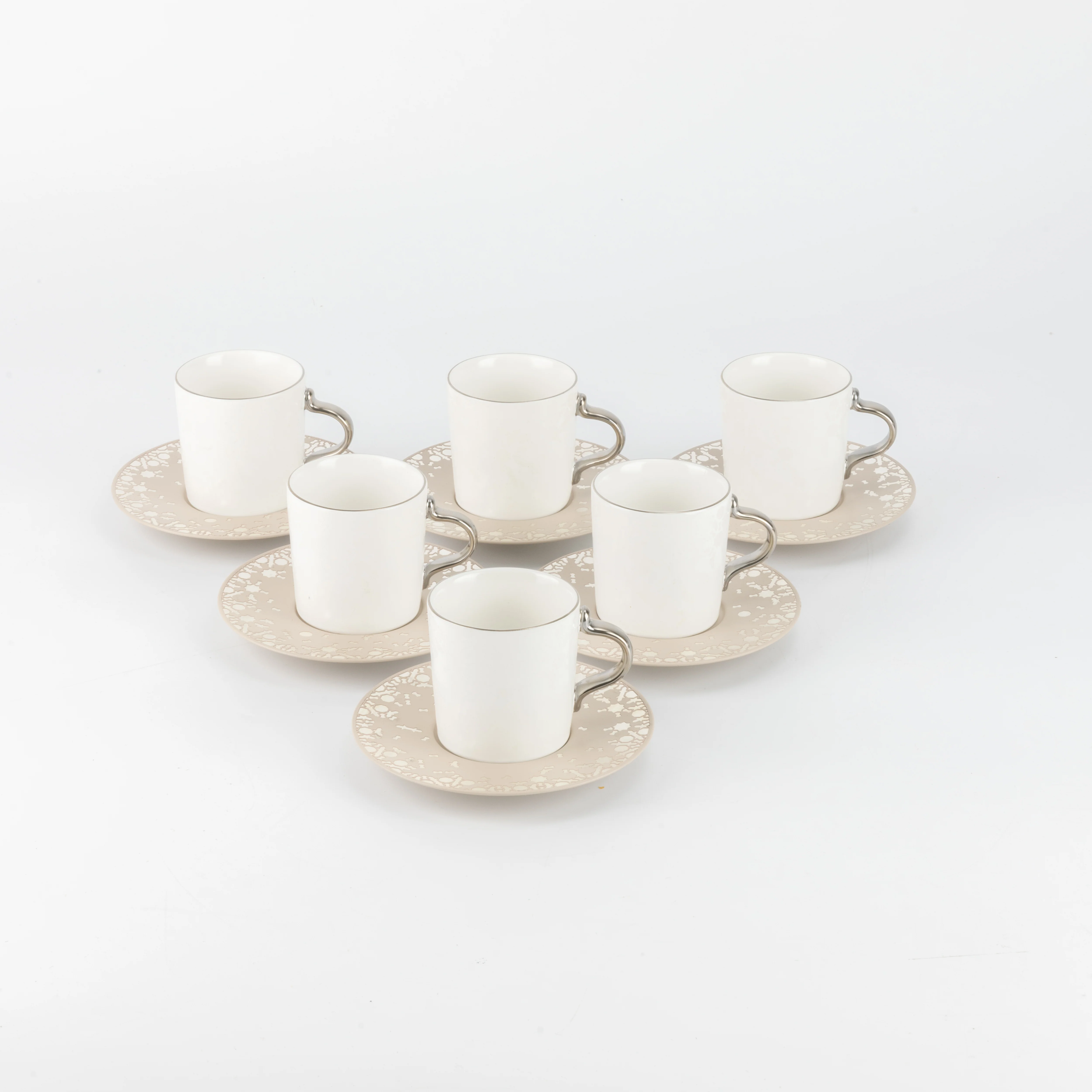 Nourhan - Espresso/Turkish Coffee Set (12-Pc) - Beige & Silver - Image 4