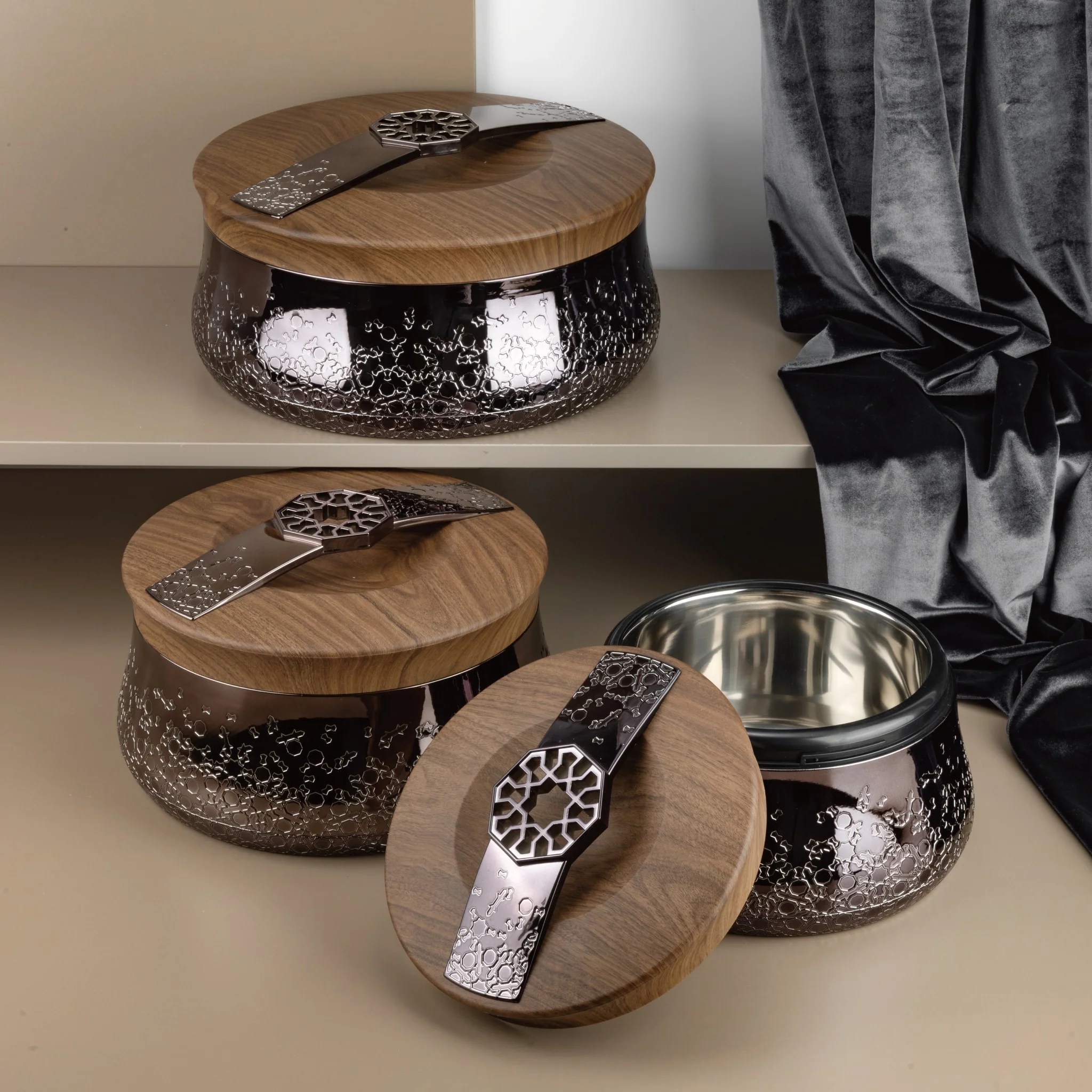 Nourhan - Food Thermos/ Warm Serv (Set of 3) - Black Walnut