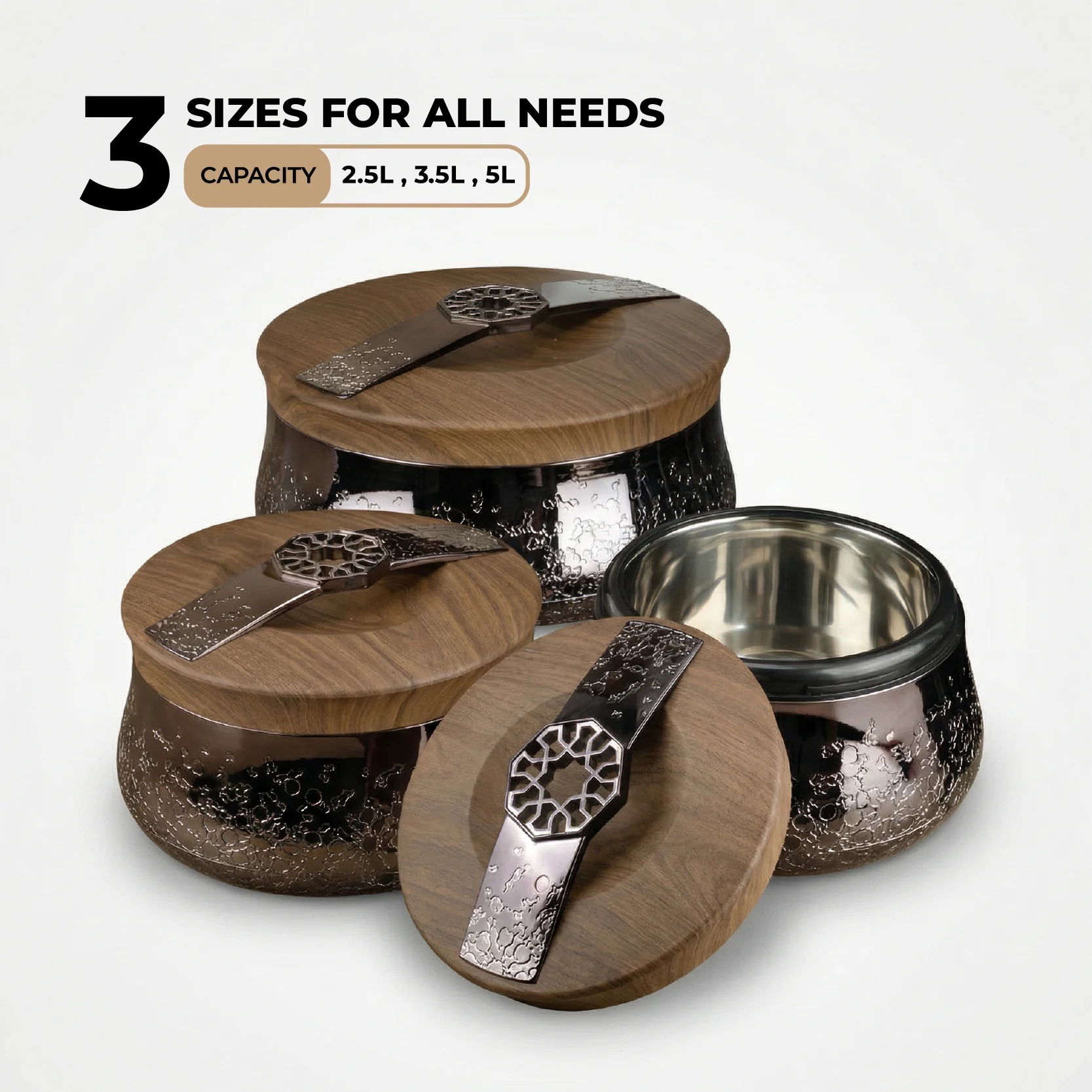 Nourhan - Food Thermos/ Warm Serv (Set of 3) - Black Walnut - Image 2