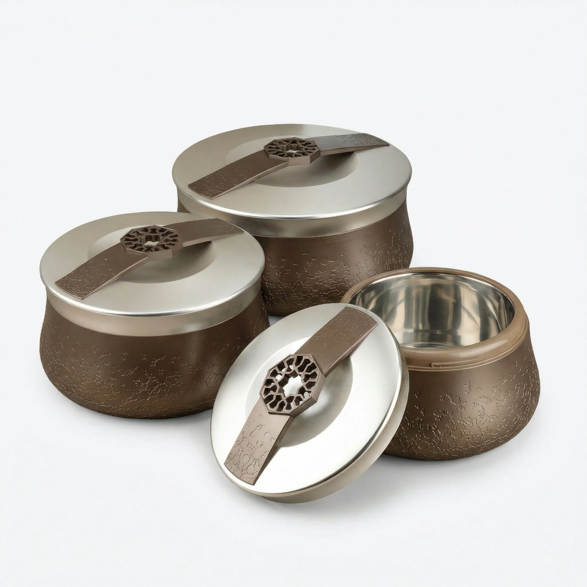 Nourhan - Food Thermos/ Warm Serv (Set of 3) - Bronze & Silver - Image 3