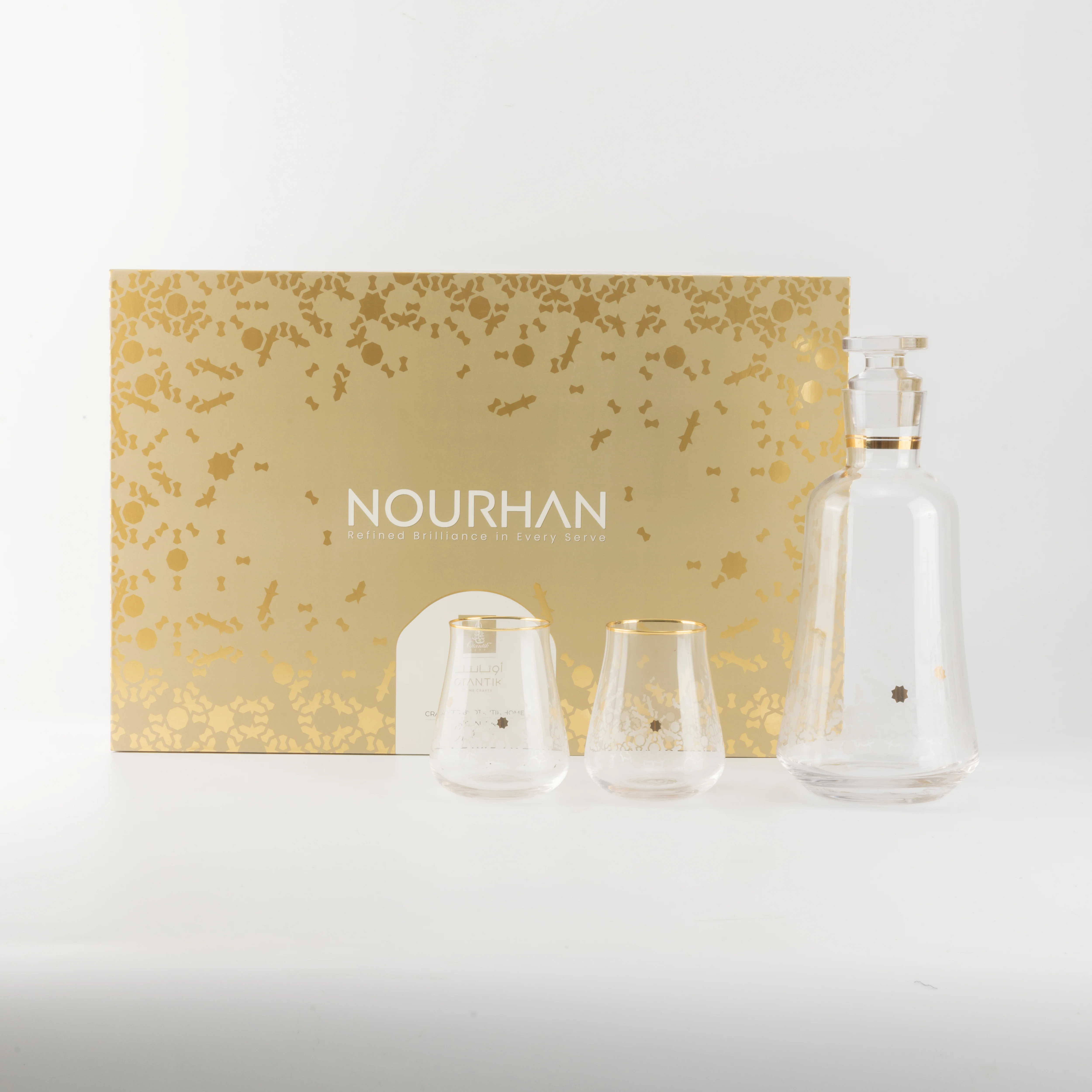 Nourhan - Jug with 6 Short glass cups - Gold - Image 3