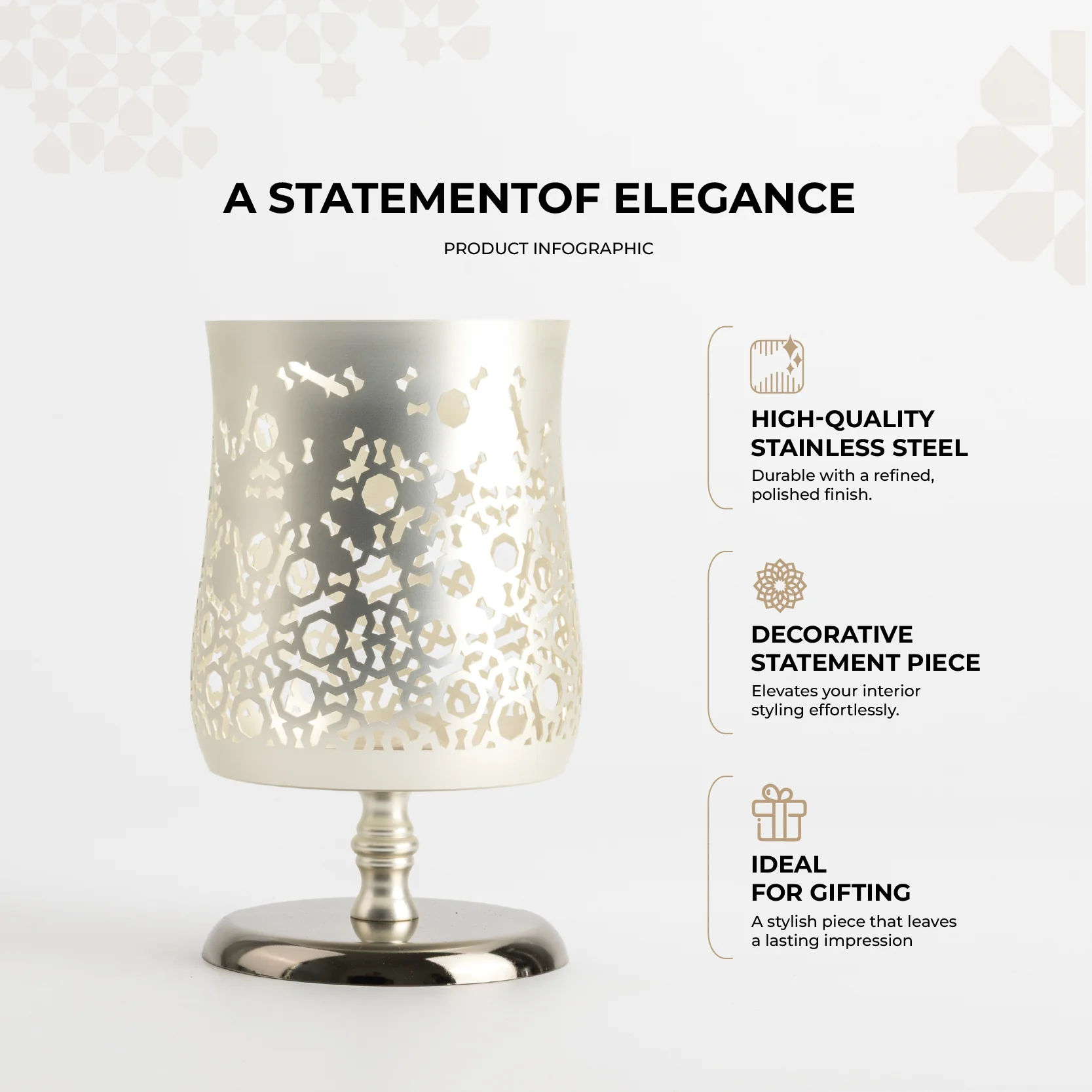Nourhan - Large Candle Holder - Silver - Image 3
