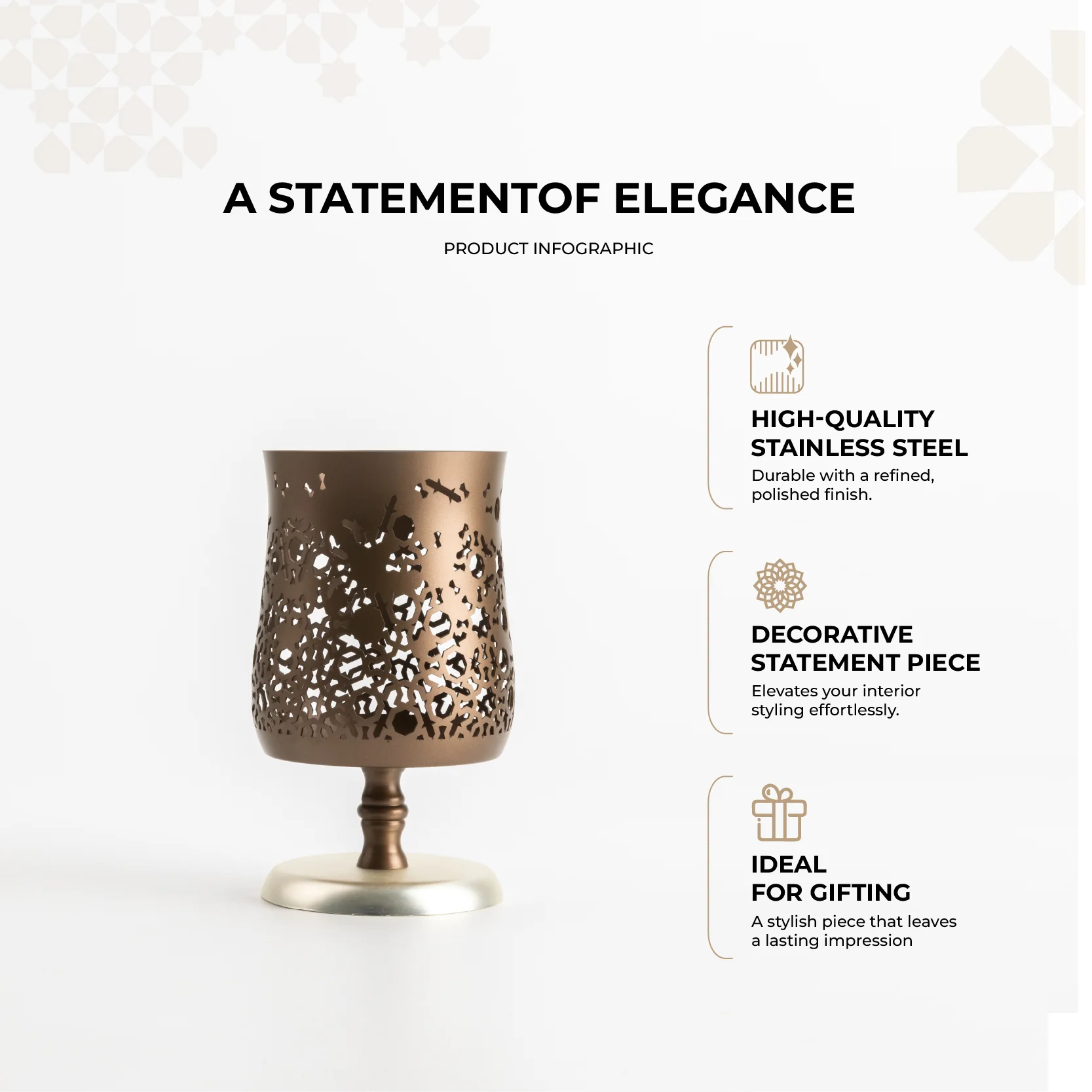 Nourhan - Medium Candle Holder  - Bronze & Silver - Image 3