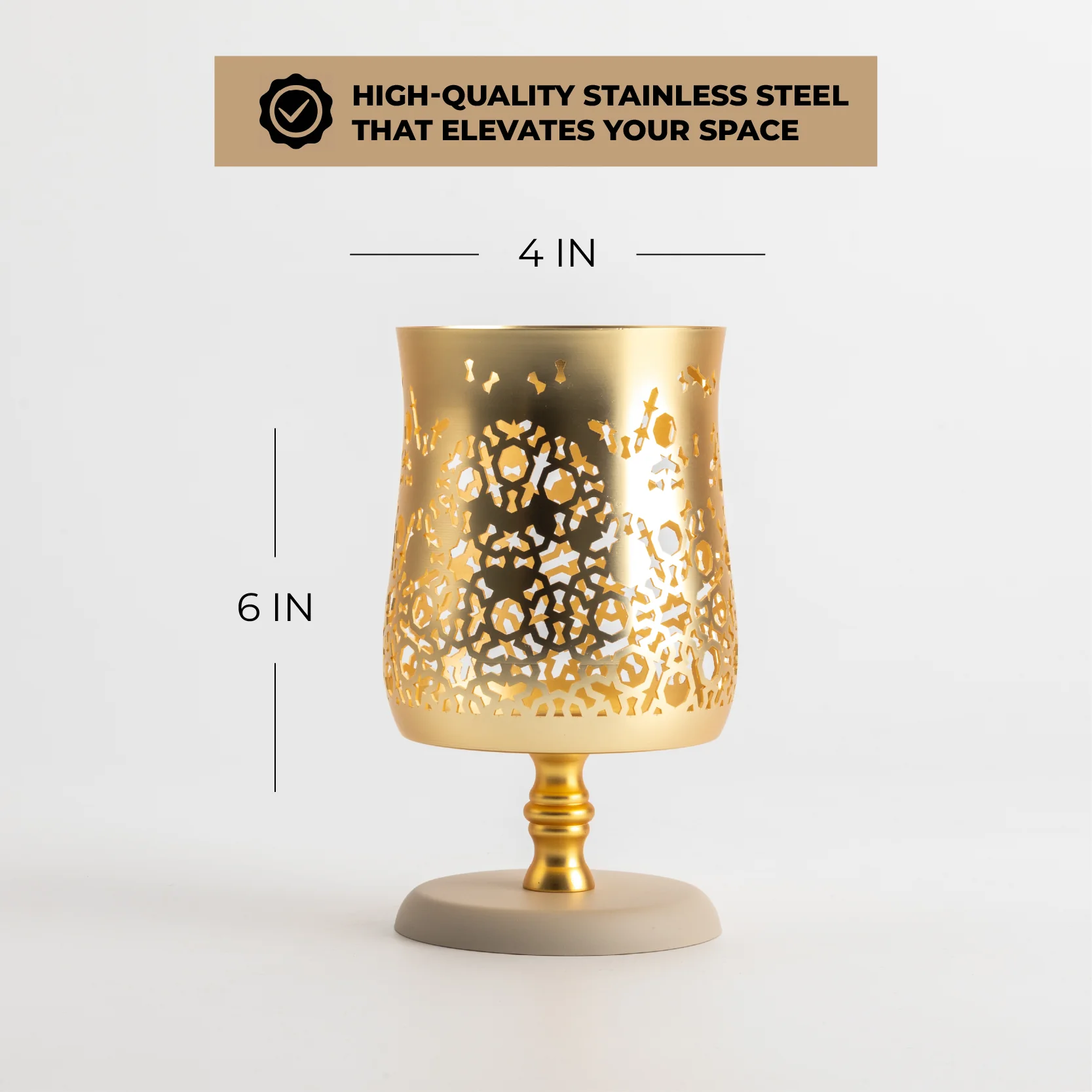 Nourhan - Medium Candle  Holder - Gold & Beige - Image 5