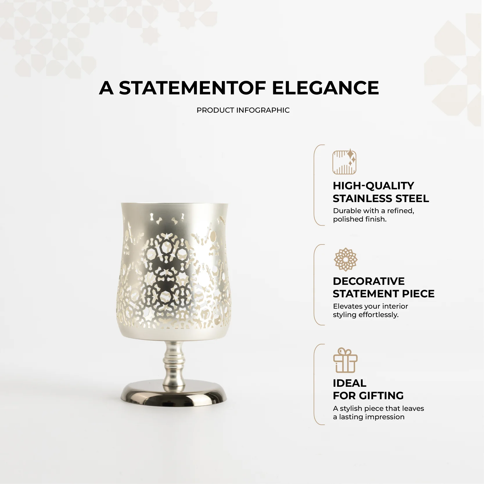 Nourhan - Medium Candle Holder - Silver - Image 3