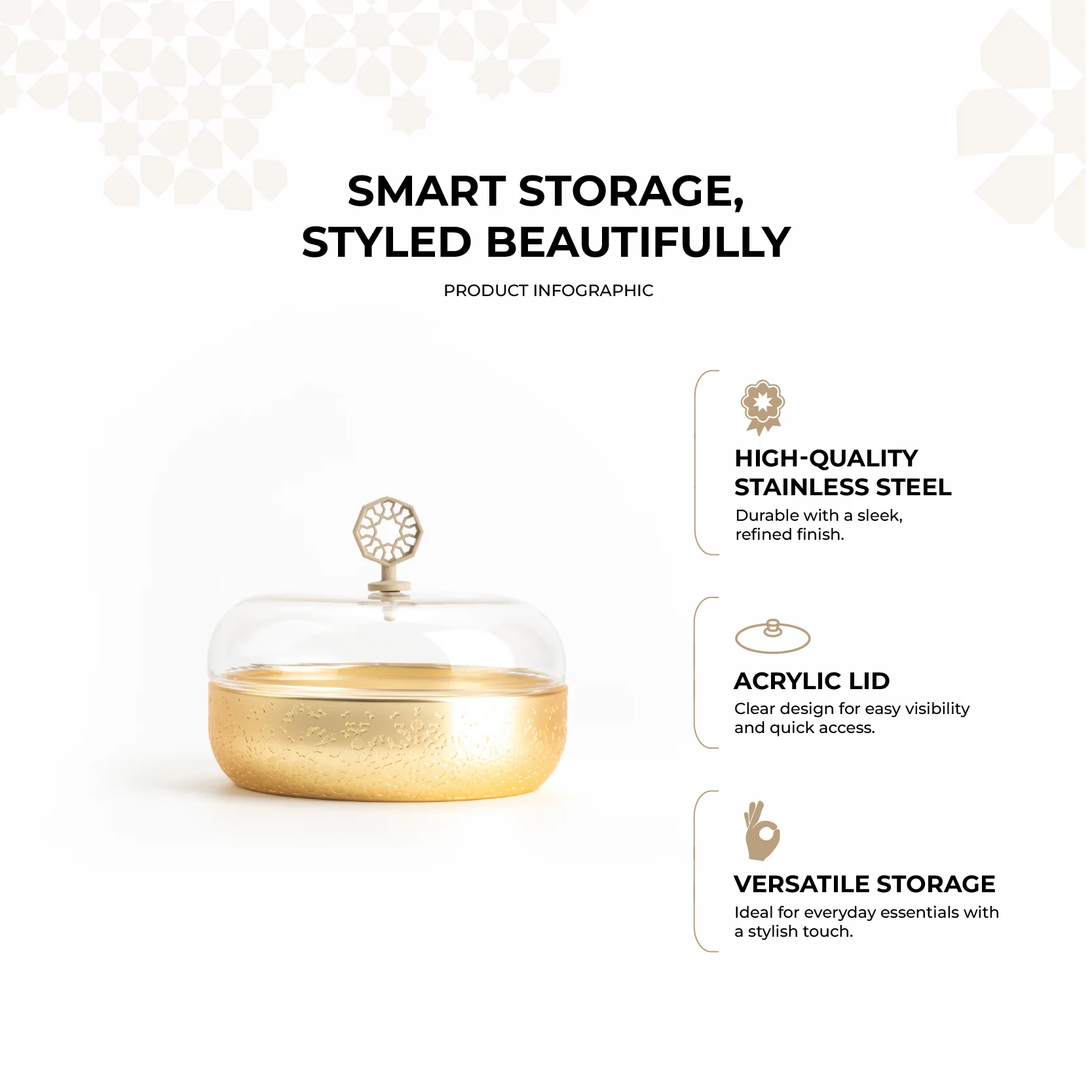 Nourhan - Medium Canister - Gold & Beige - Image 2