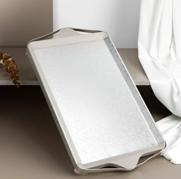 Nourhan- Serving Tray - Matt silver & beige