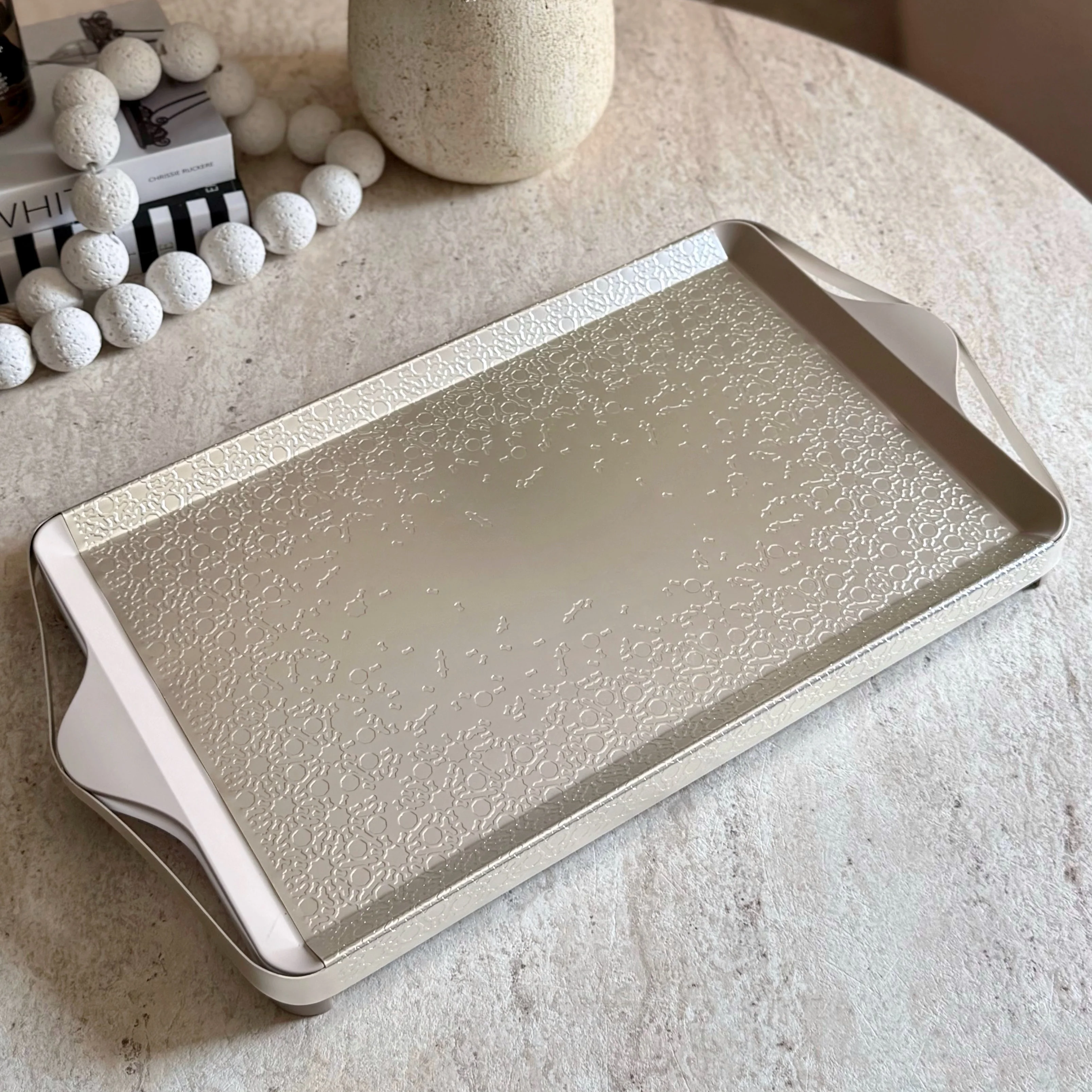 Nourhan- Serving Tray - Matt silver & beige - Image 2