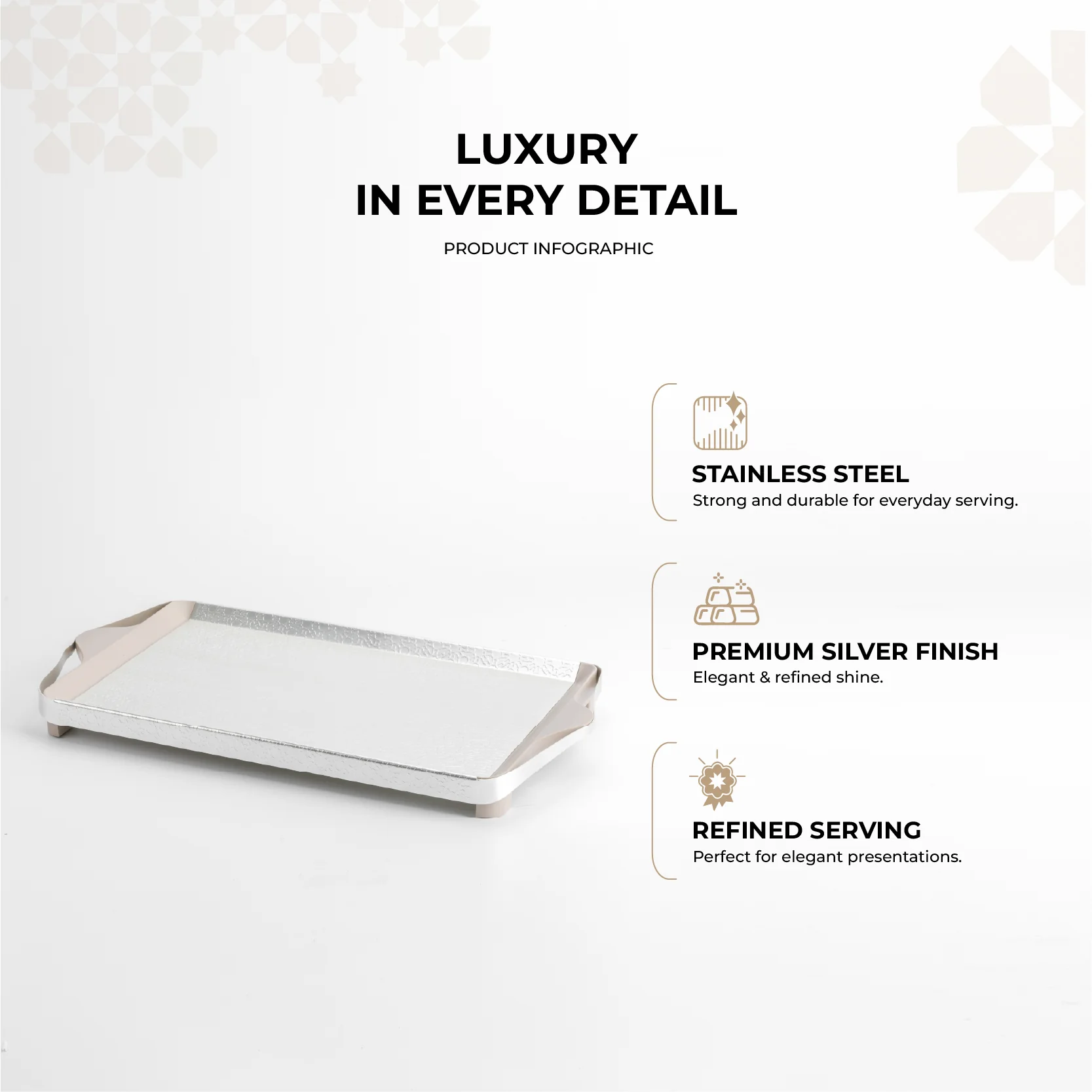 Nourhan- Serving Tray - Matt silver & beige - Image 3