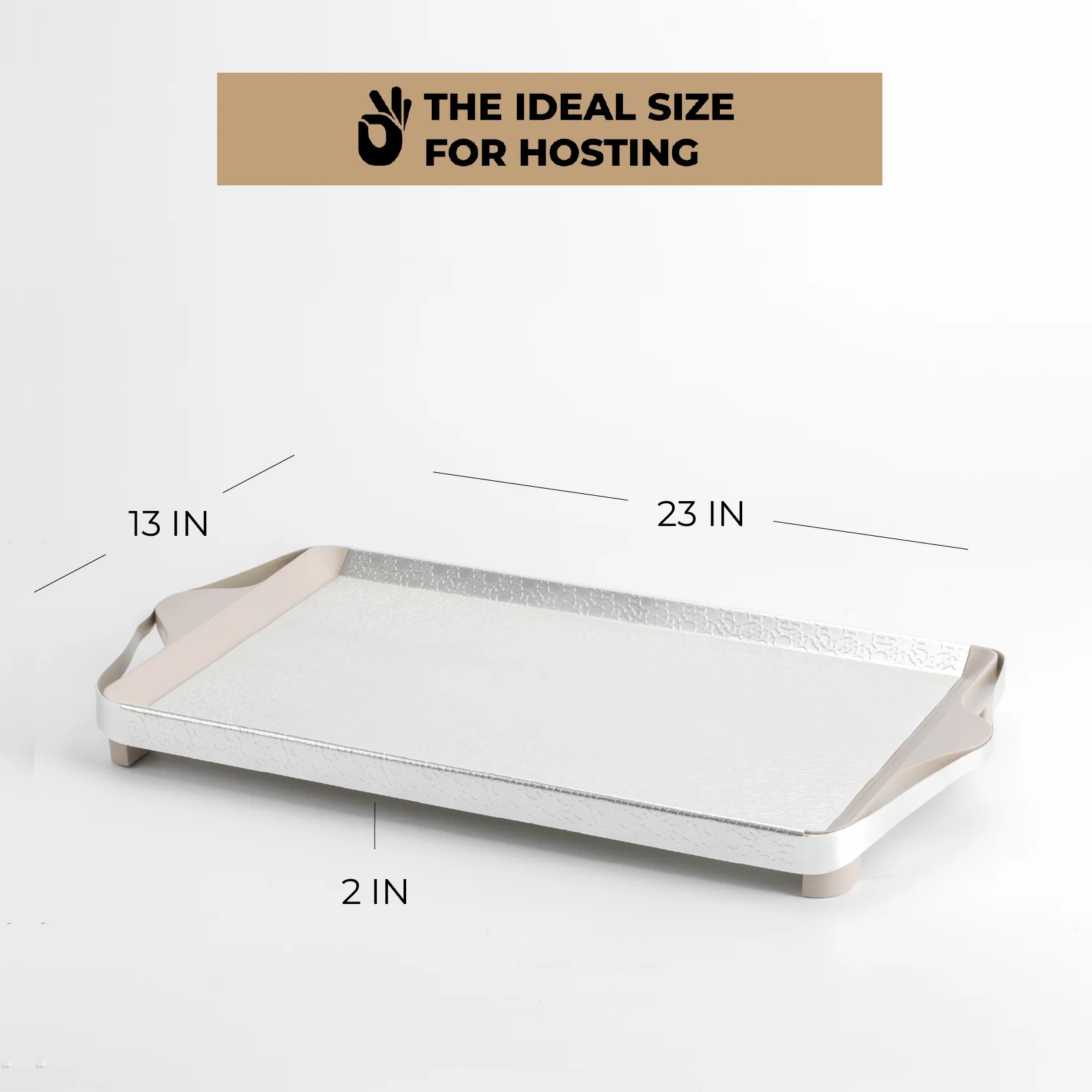 Nourhan- Serving Tray - Matt silver & beige - Image 4