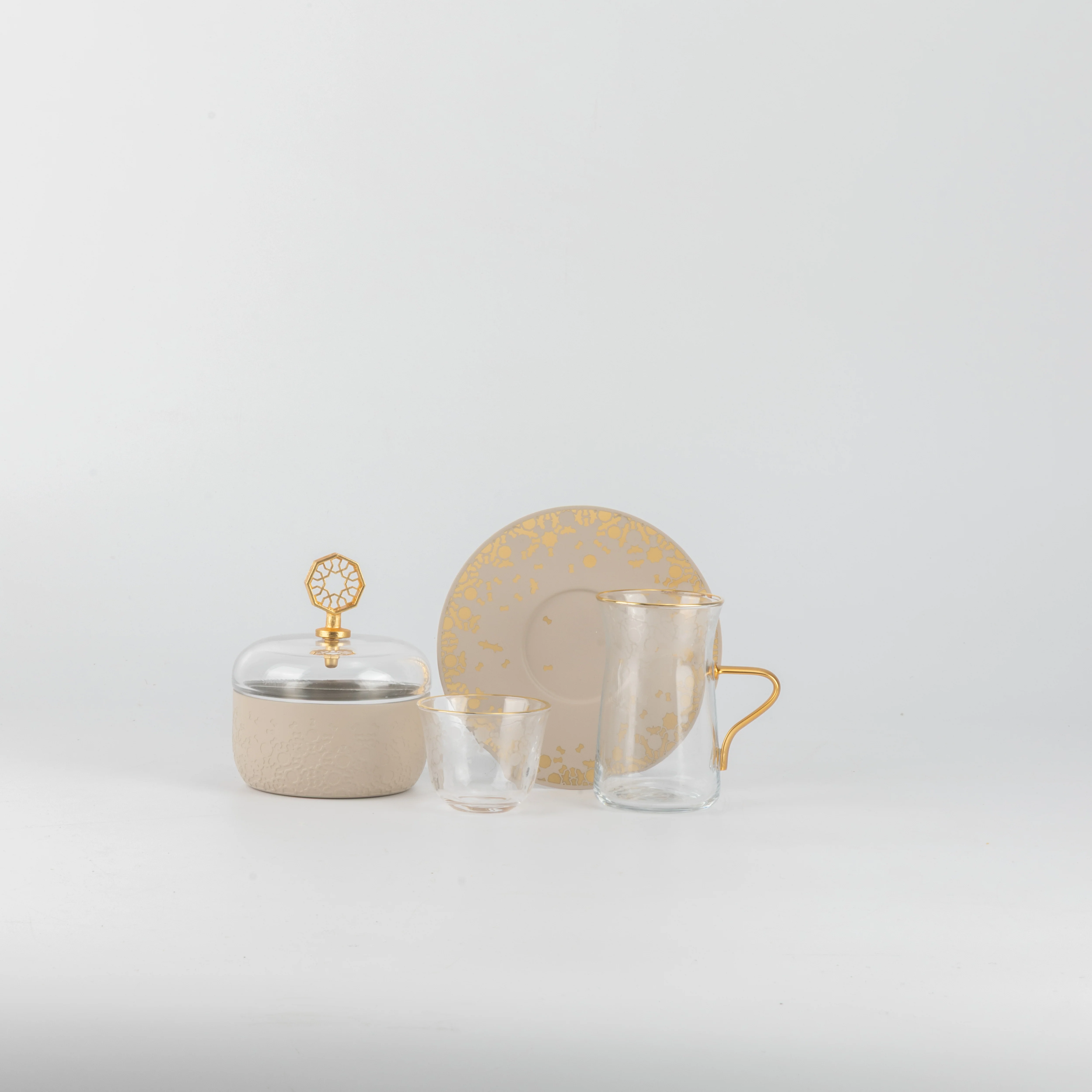 Nourhan -  Tea Set (19-Pc) - Gold & Beige - Image 10