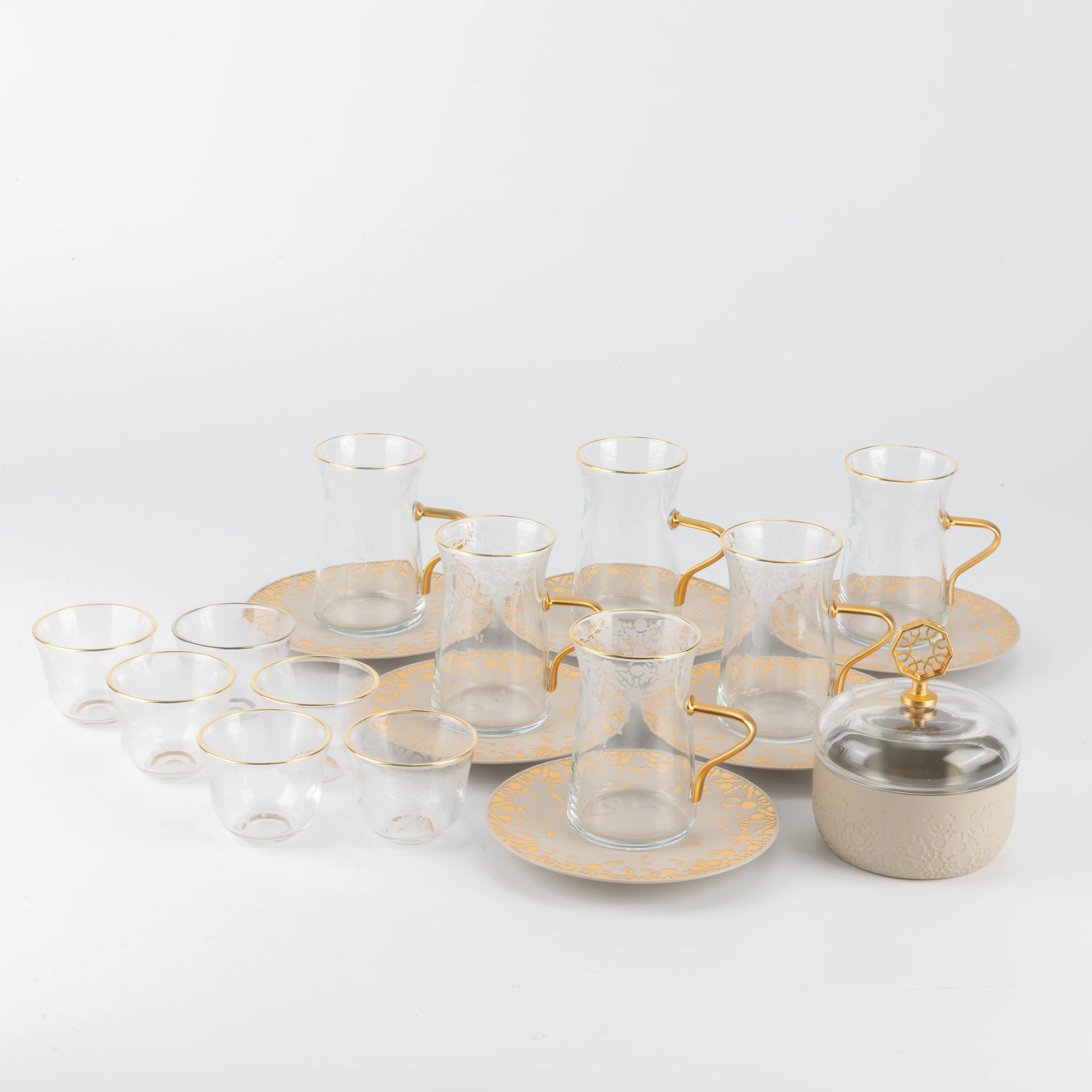 Nourhan -  Tea Set (19-Pc) - Gold & Beige - Image 6