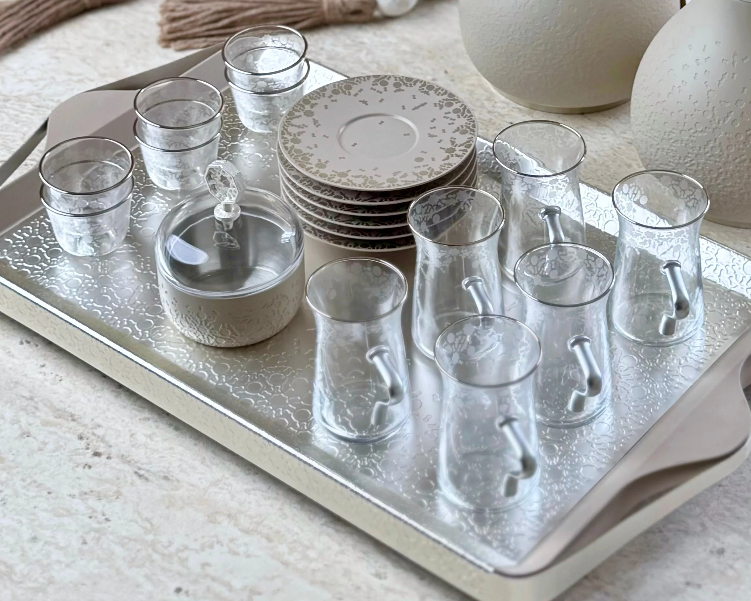 Nourhan -  Tea Set (19-Pc) - Beige & Silver - Image 4
