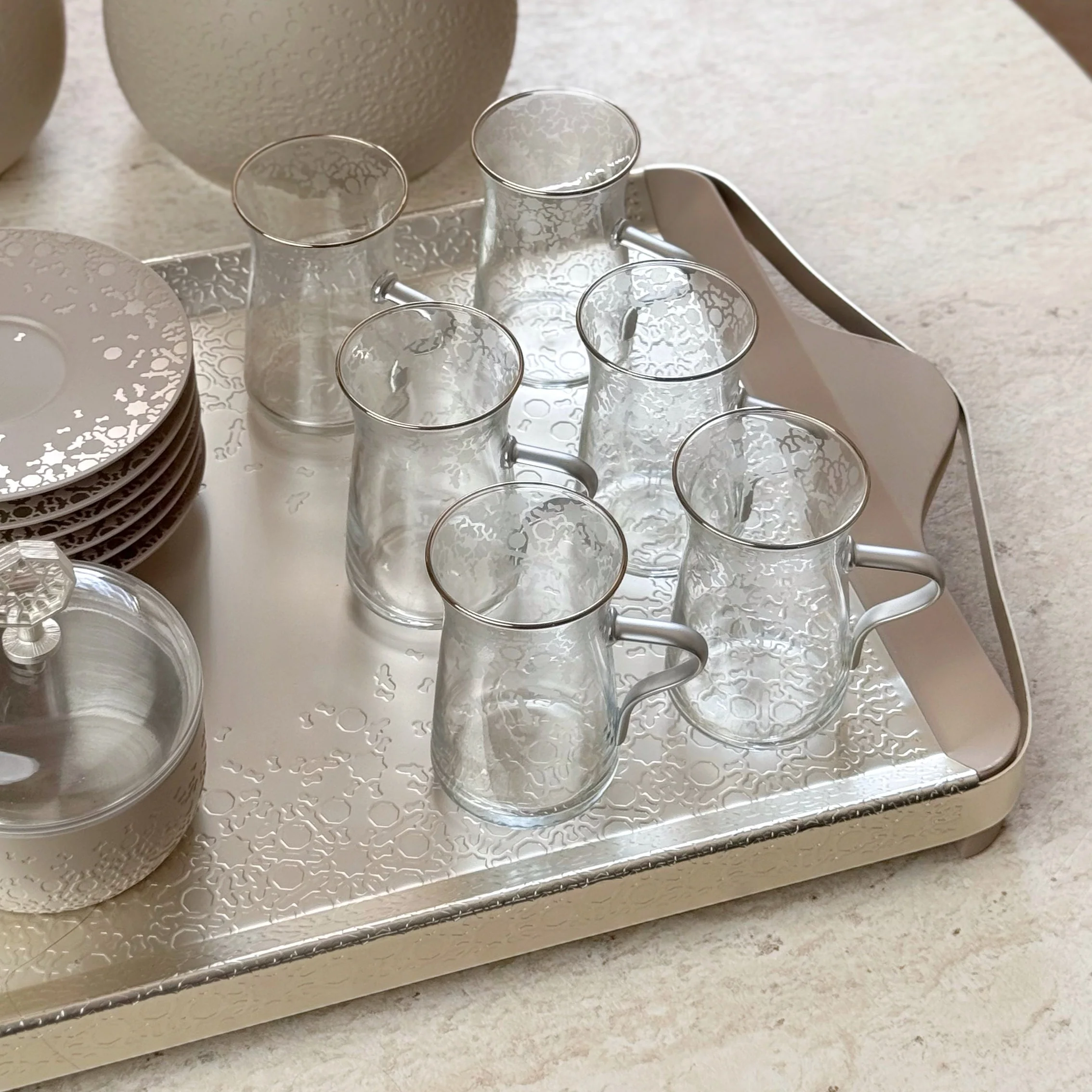 Nourhan -  Tea Set (19-Pc) - Beige & Silver - Image 5