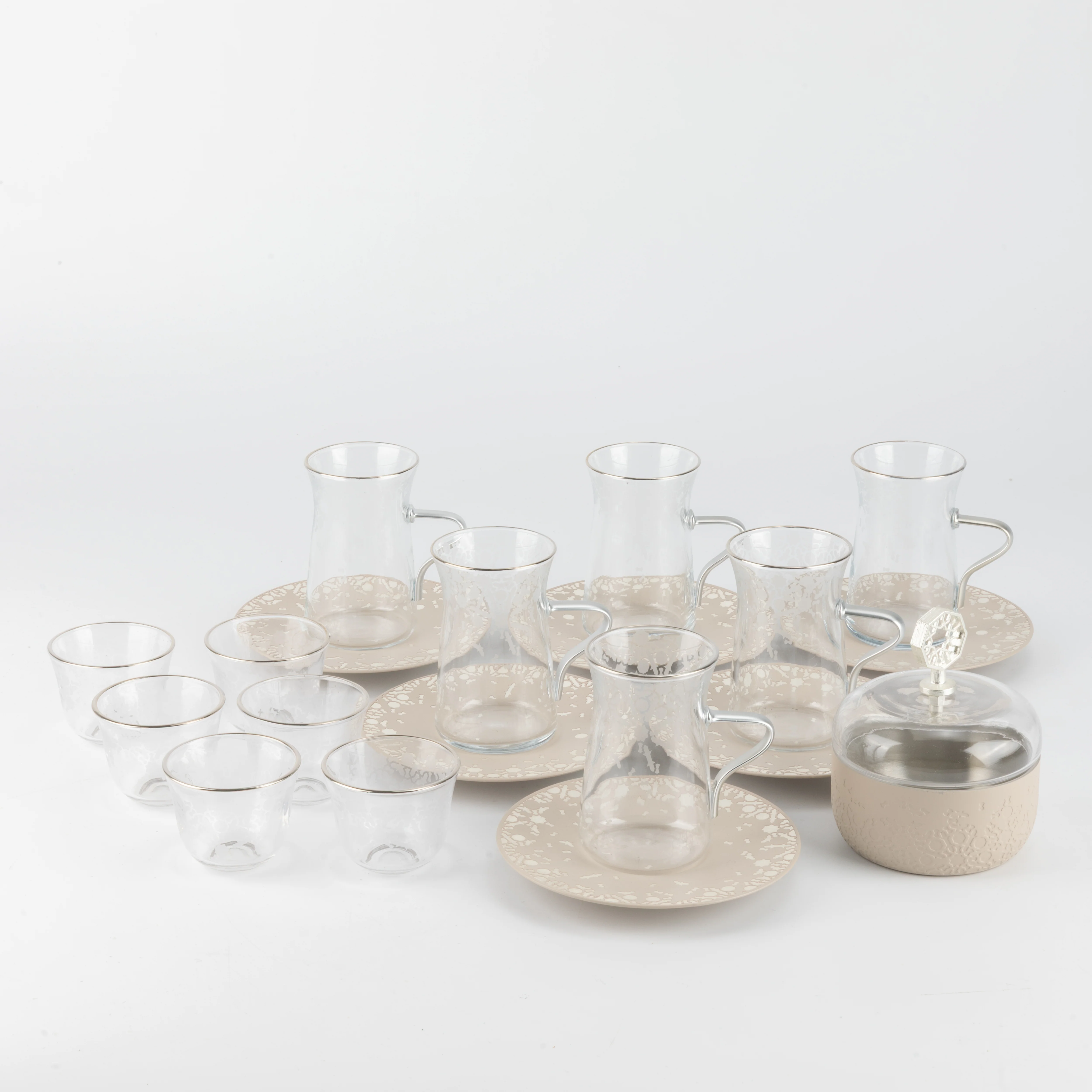 Nourhan -  Tea Set (19-Pc) - Beige & Silver - Image 9
