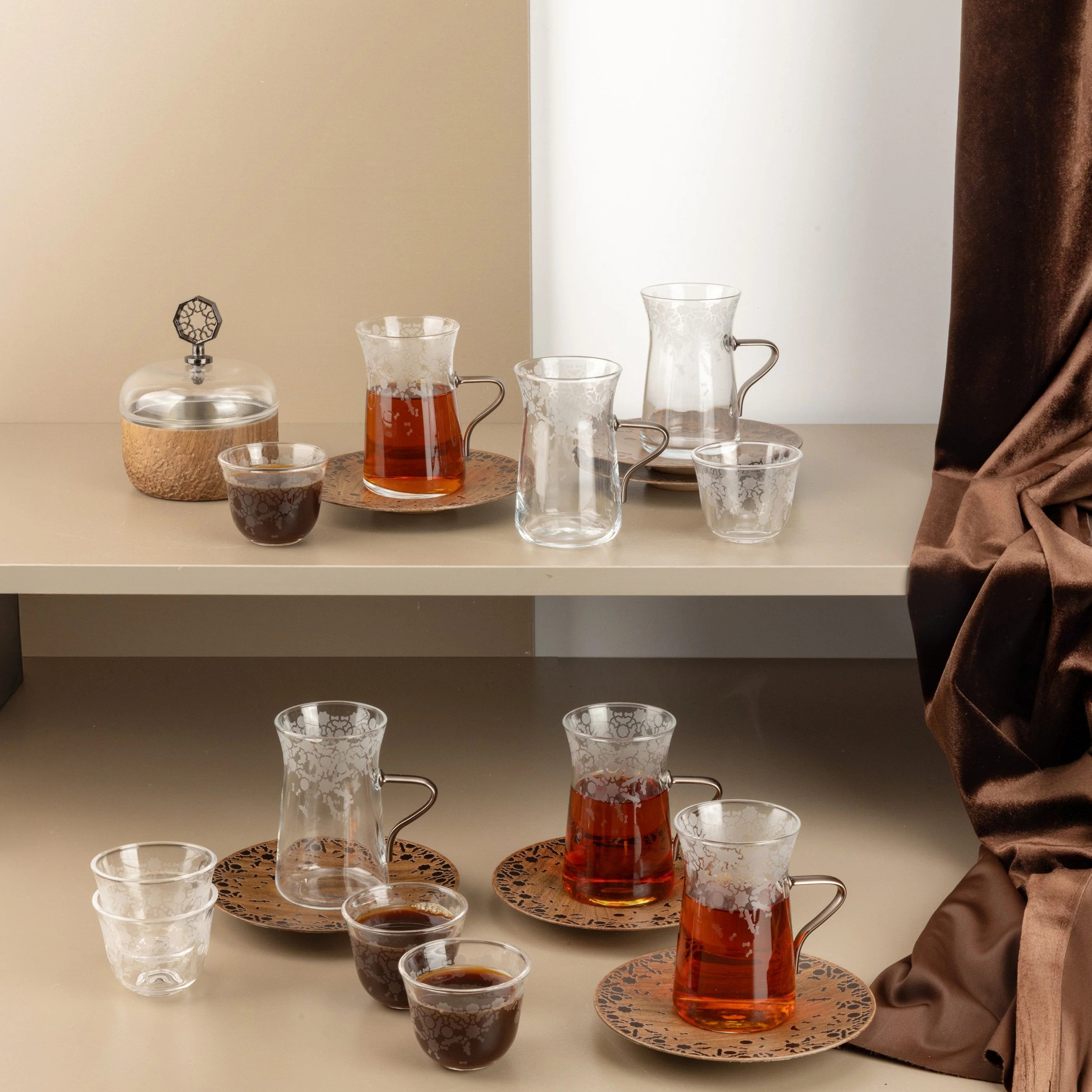 Nourhan -  Tea Set (19-Pc) - Black Walnut