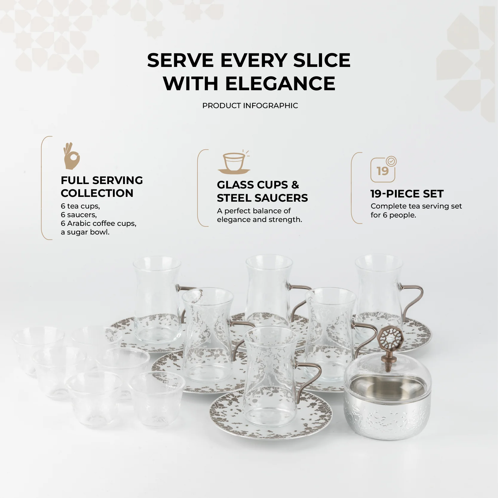 Nourhan -  Tea Set (19-Pc) - Bronze & Silver - Image 2