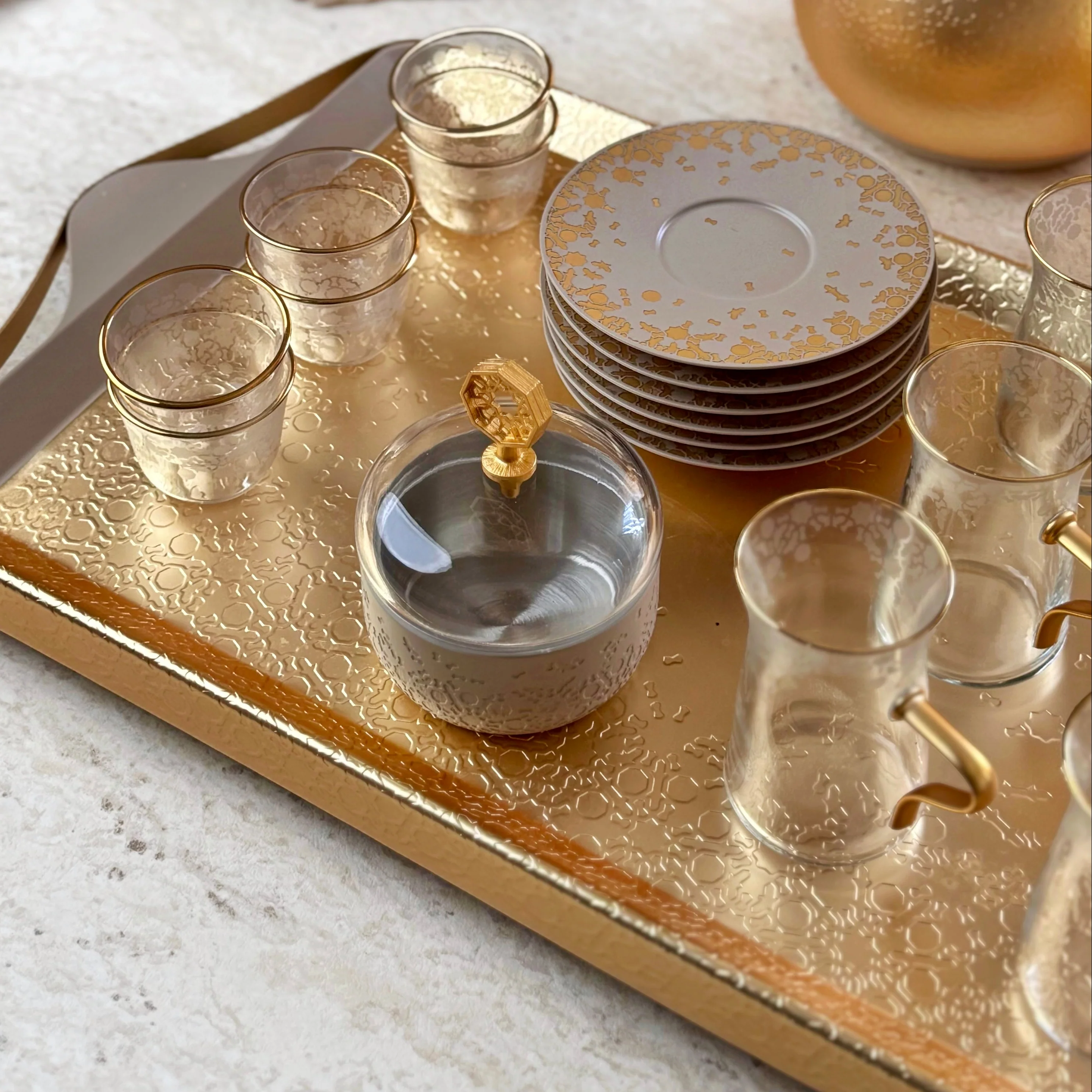 Nourhan -  Tea Set (19-Pc) - Gold & Beige - Image 5