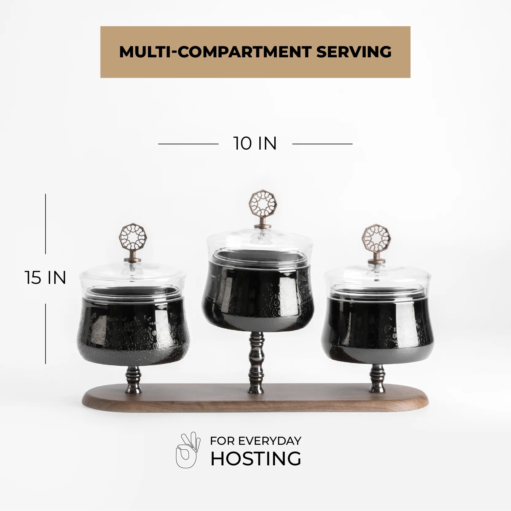Nourhan - Triple Bowl Serving Set - Black Walnut - Image 5