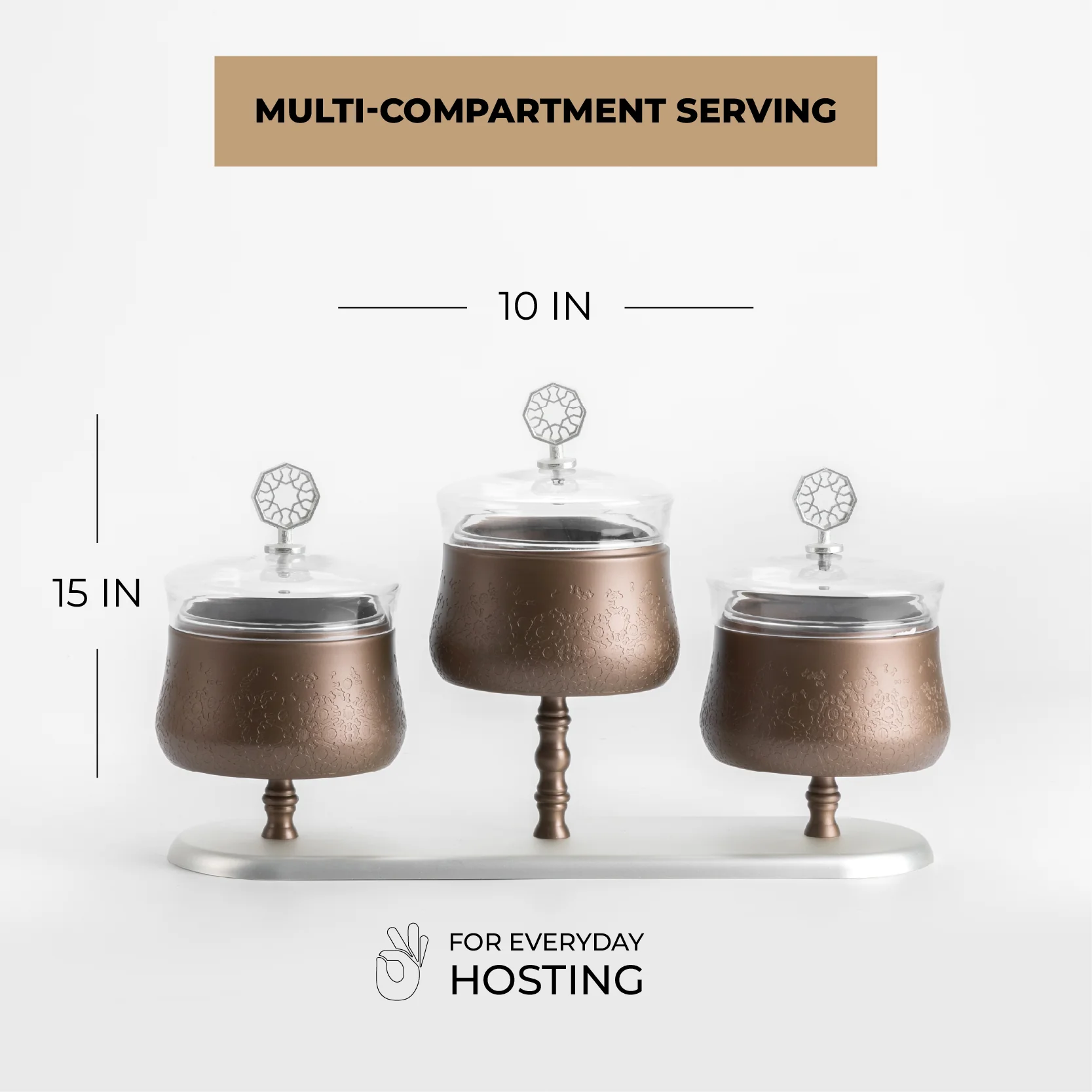 Nourhan - Triple Bowl Serving Set - Bronze & Silver - Image 5