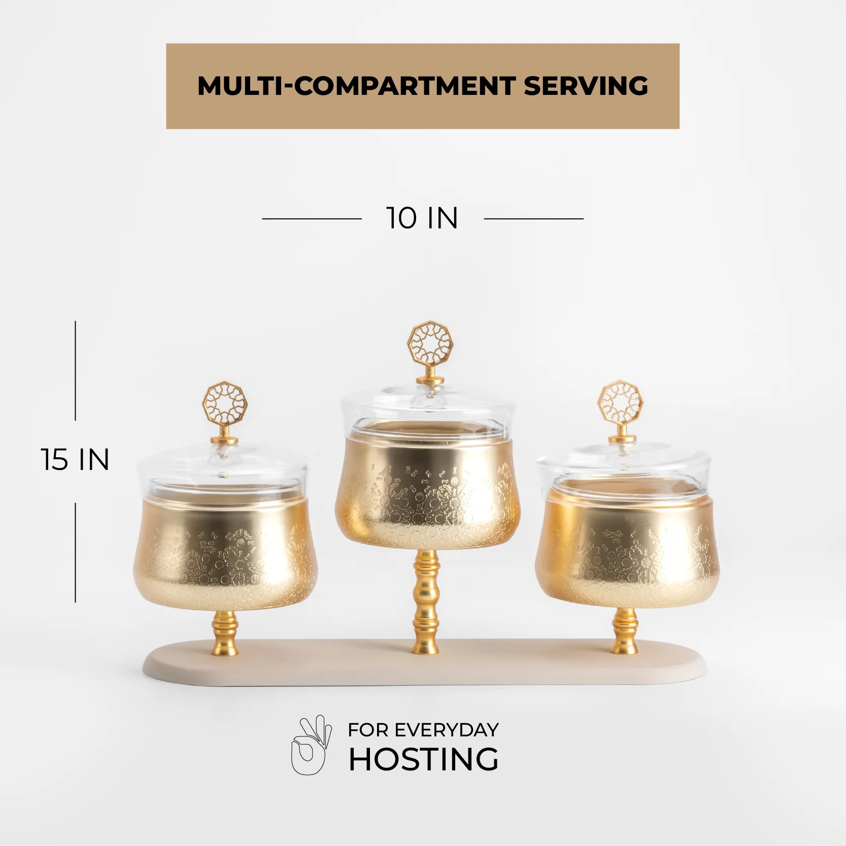 Nourhan - Triple Bowl Serving Set - Gold & Beige - Image 5