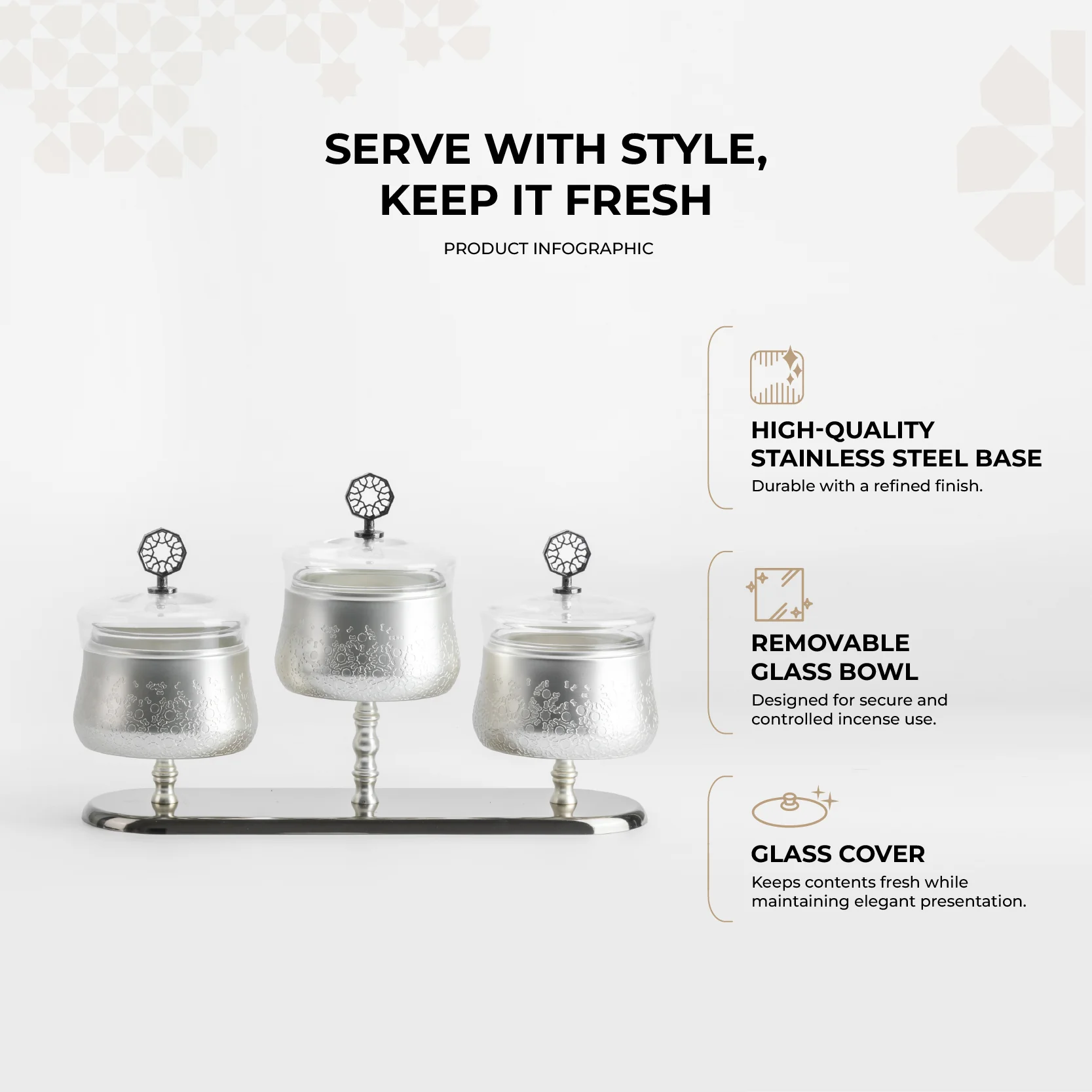 Nourhan - Triple Bowl Serving Set - Silver - Image 3