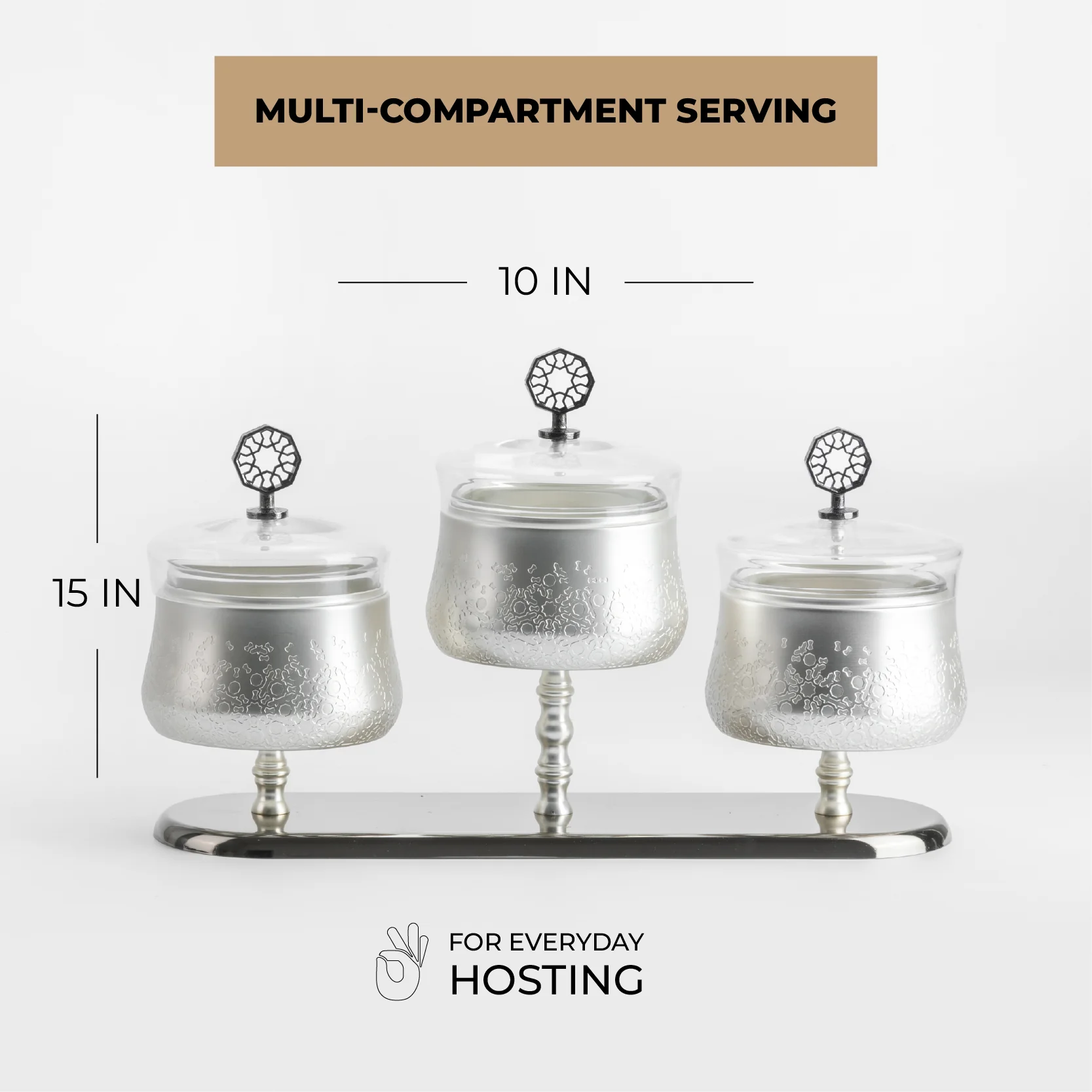 Nourhan - Triple Bowl Serving Set - Silver - Image 5